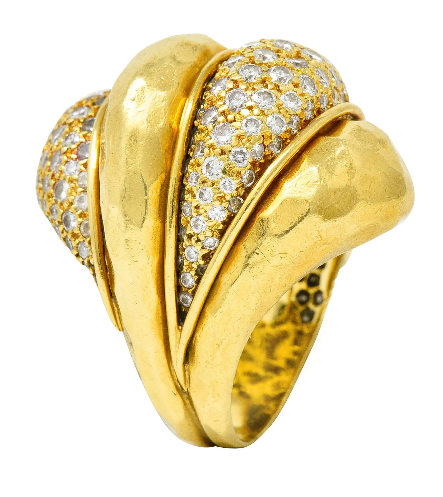 Henry Dunay 3.50 CTW Pave Diamond 18 Karat Gold Cynnabar Statement Ring - Image 10