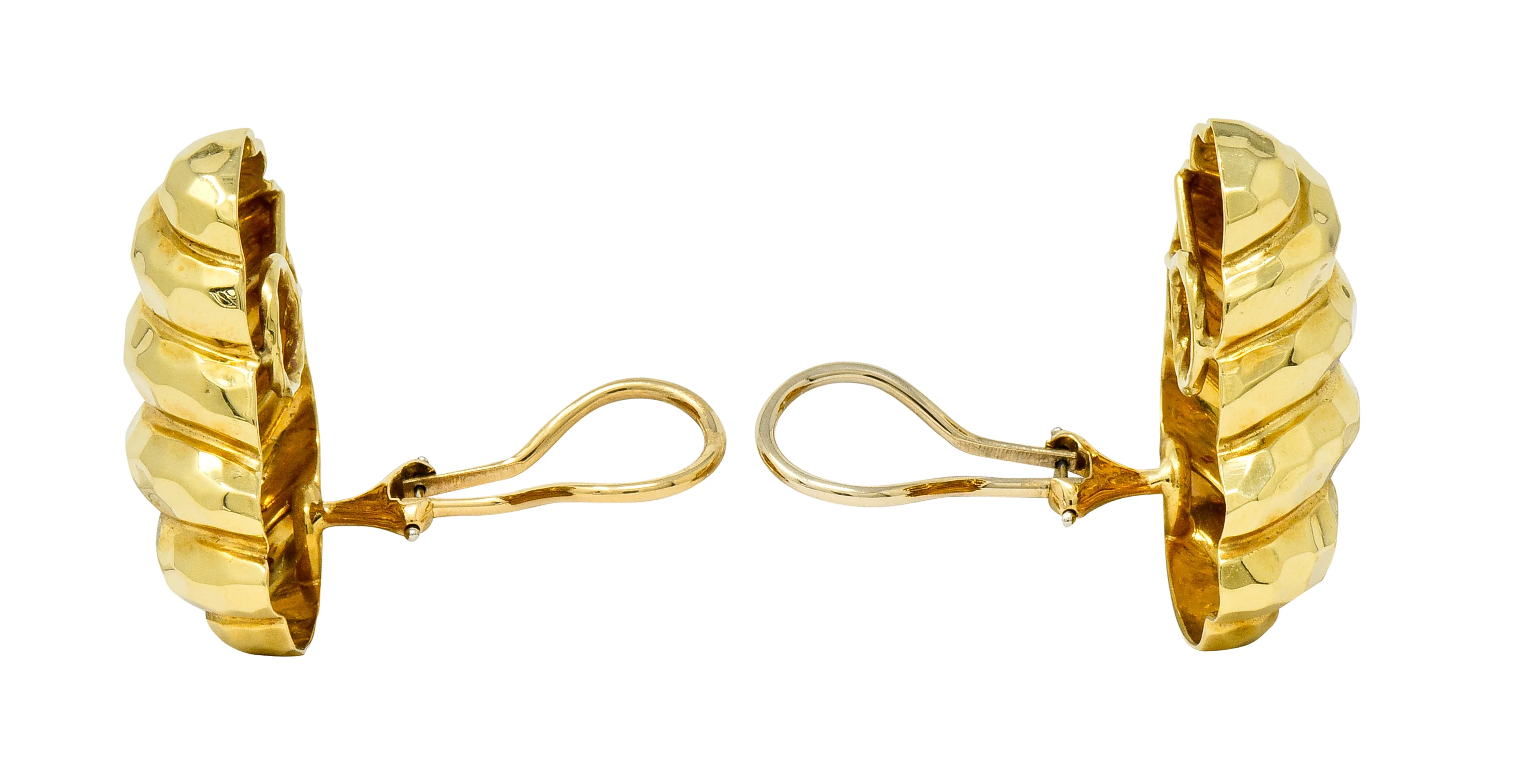 Henry Dunay Vintage 18 Karat Gold Hammered Ear-Clip Earrings Circa 1980 - Image 6