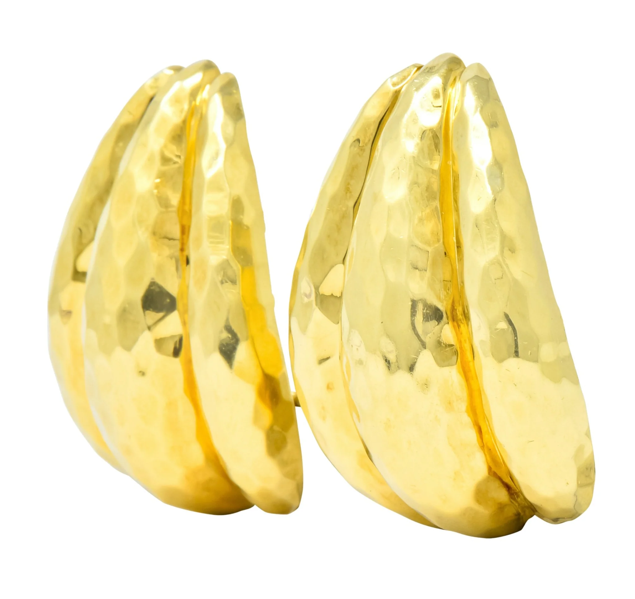 Henry Dunay Vintage 18 Karat Gold Hammered Statement Earrings Circa 1980 - Image 3