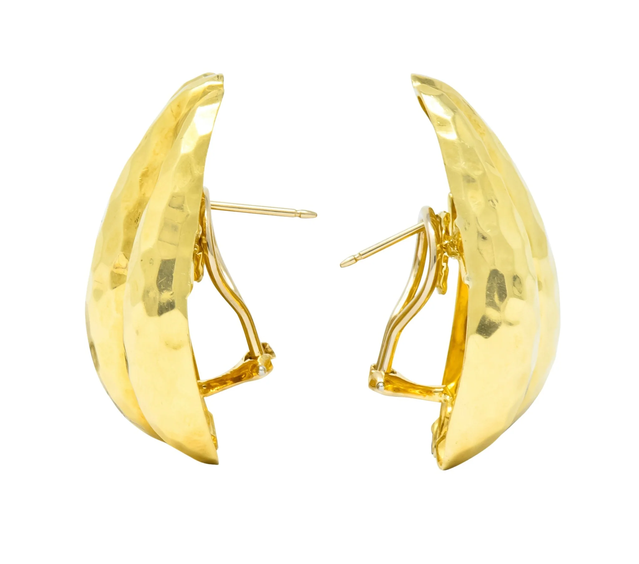 Henry Dunay Vintage 18 Karat Gold Hammered Statement Earrings Circa 1980 - Image 4
