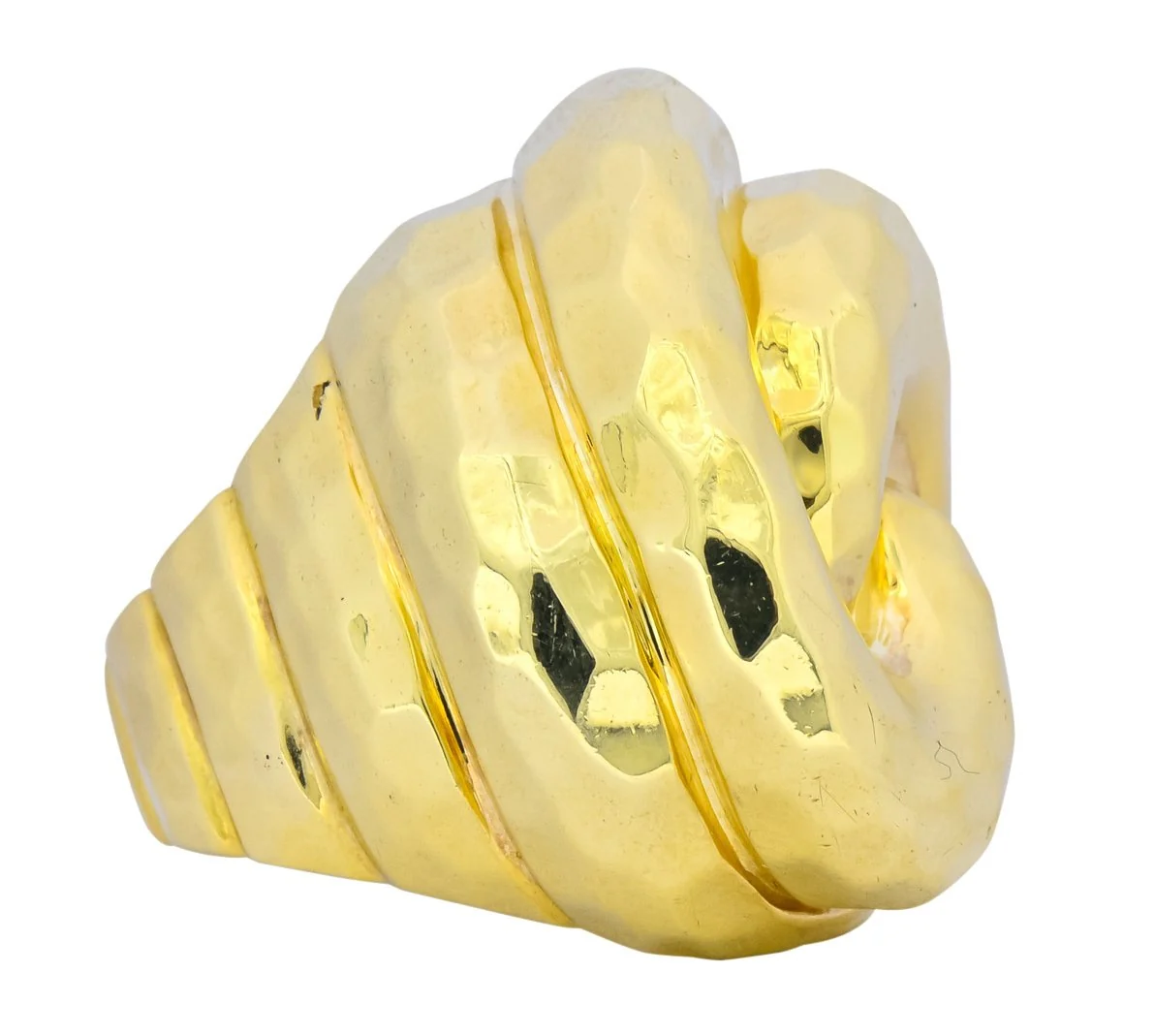 Henry Dunay Vintage 18 Karat Yellow Gold Hammered Swirl Ring - Image 2