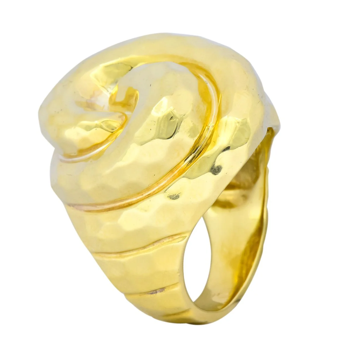 Henry Dunay Vintage 18 Karat Yellow Gold Hammered Swirl Ring - Image 8