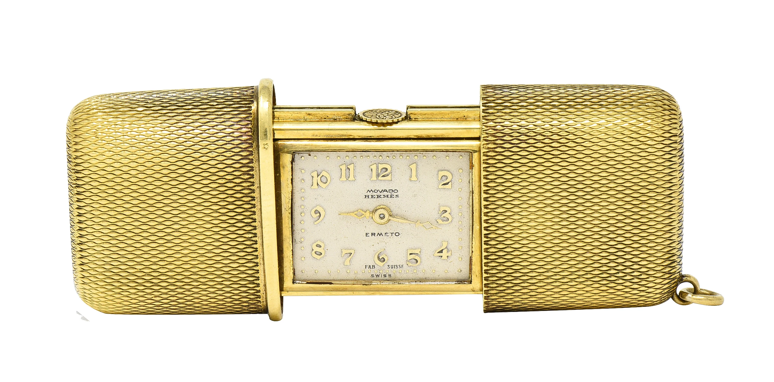 Hermès 18 Karat Gold Textured Expandable Vintage Purse Travel Watch Pendant
