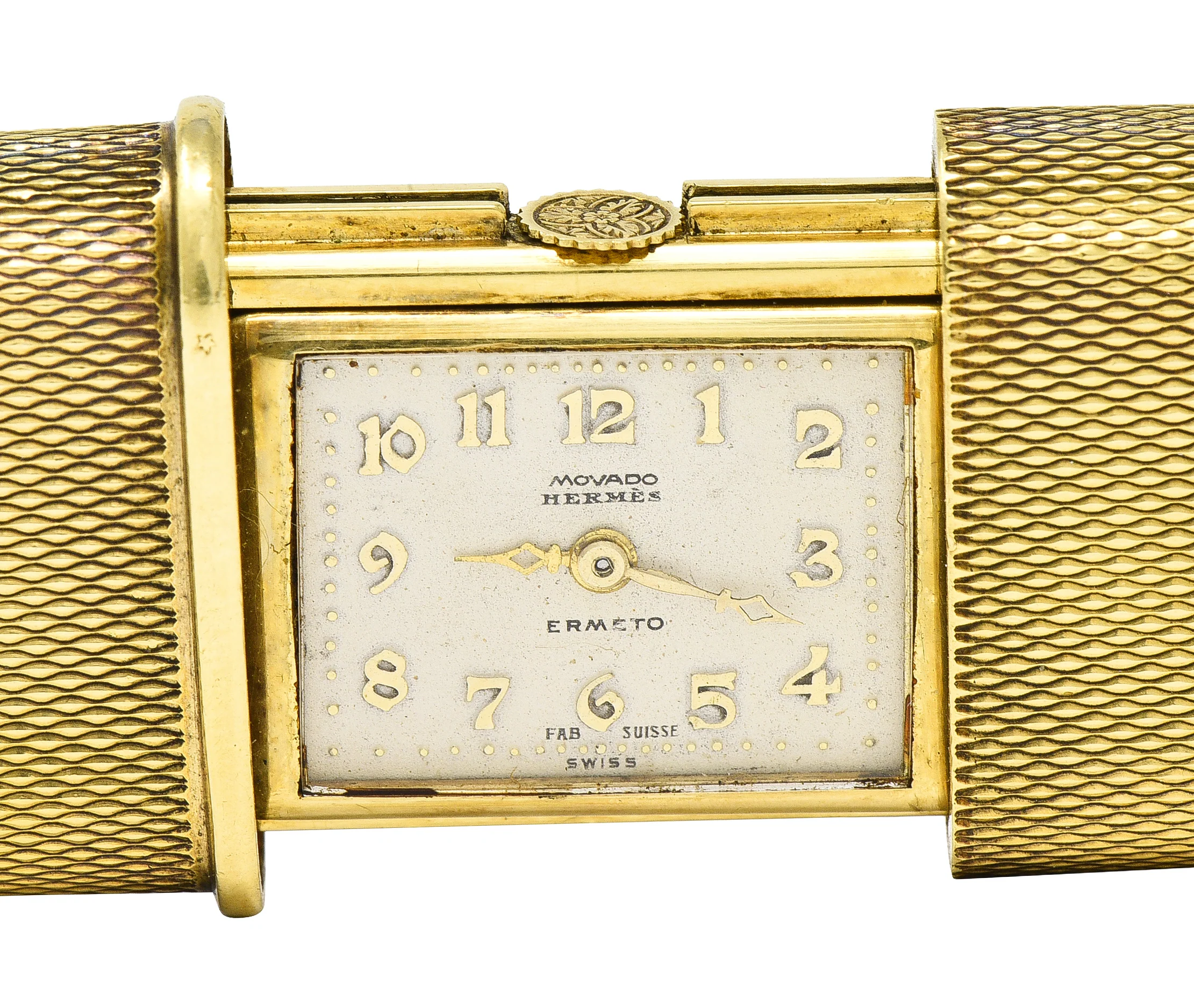 Hermès 18 Karat Gold Textured Expandable Vintage Purse Travel Watch Pendant - Image 10