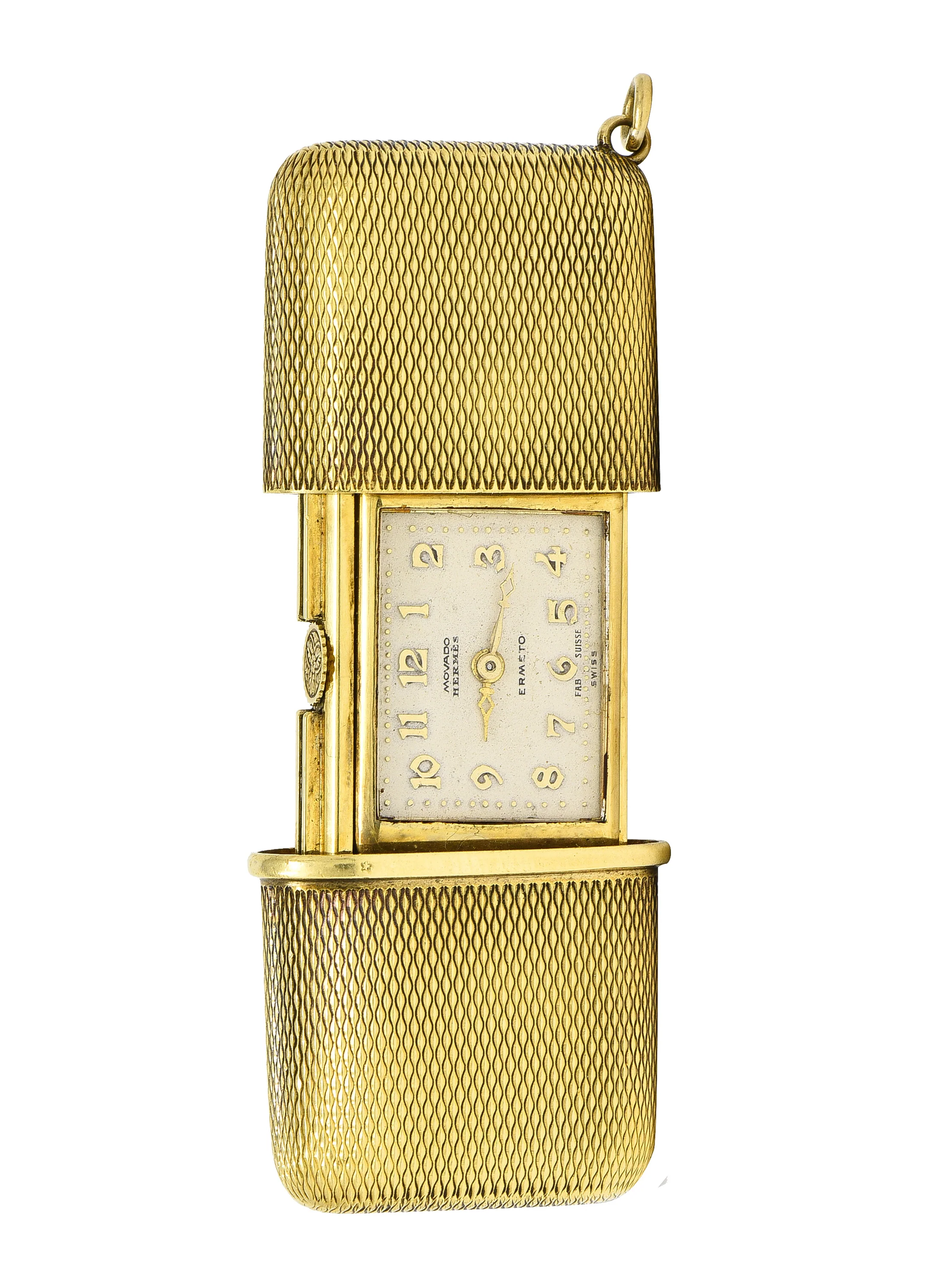 Hermès 18 Karat Gold Textured Expandable Vintage Purse Travel Watch Pendant - Image 6
