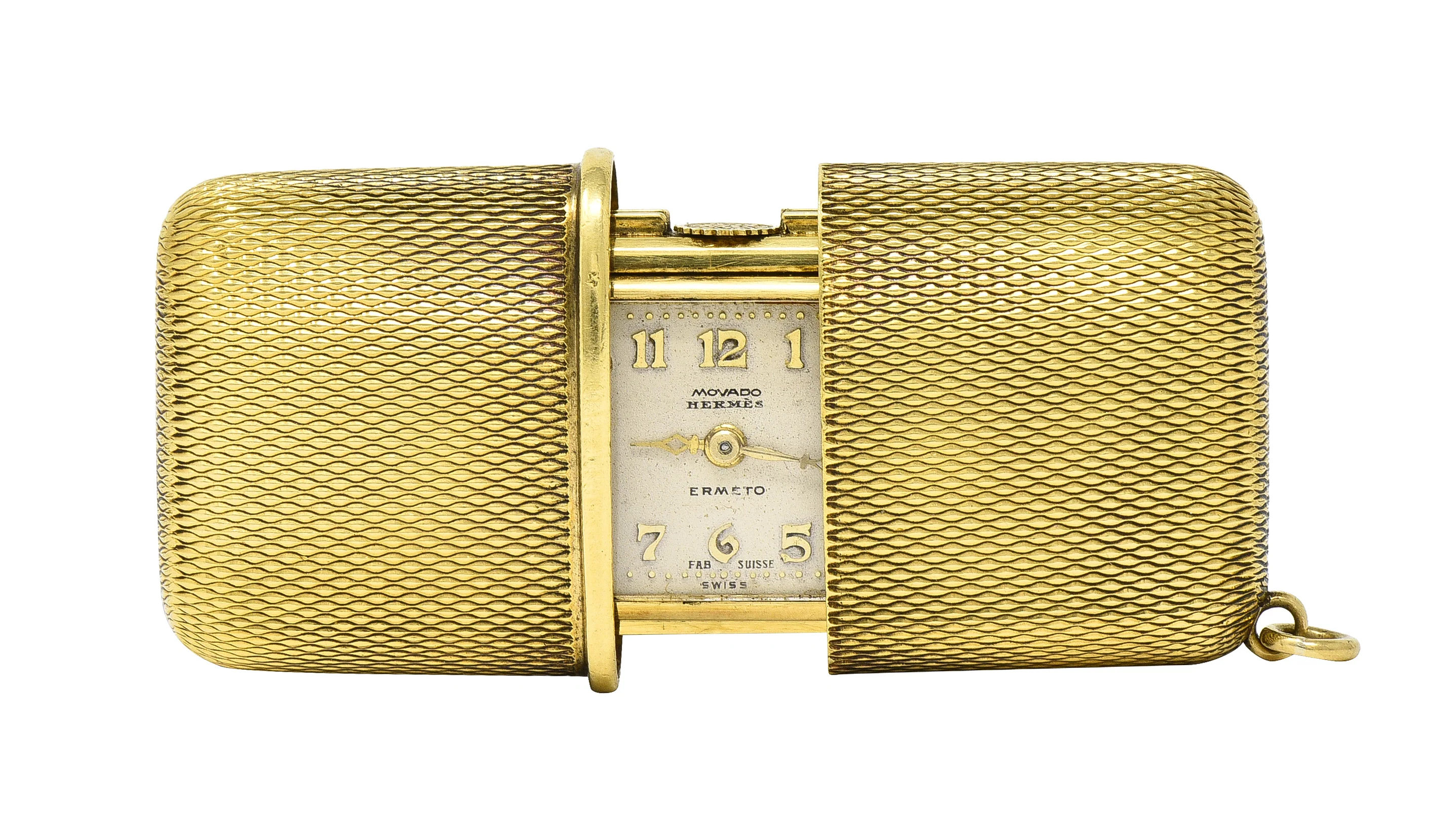 Hermès 18 Karat Gold Textured Expandable Vintage Purse Travel Watch Pendant - Image 8