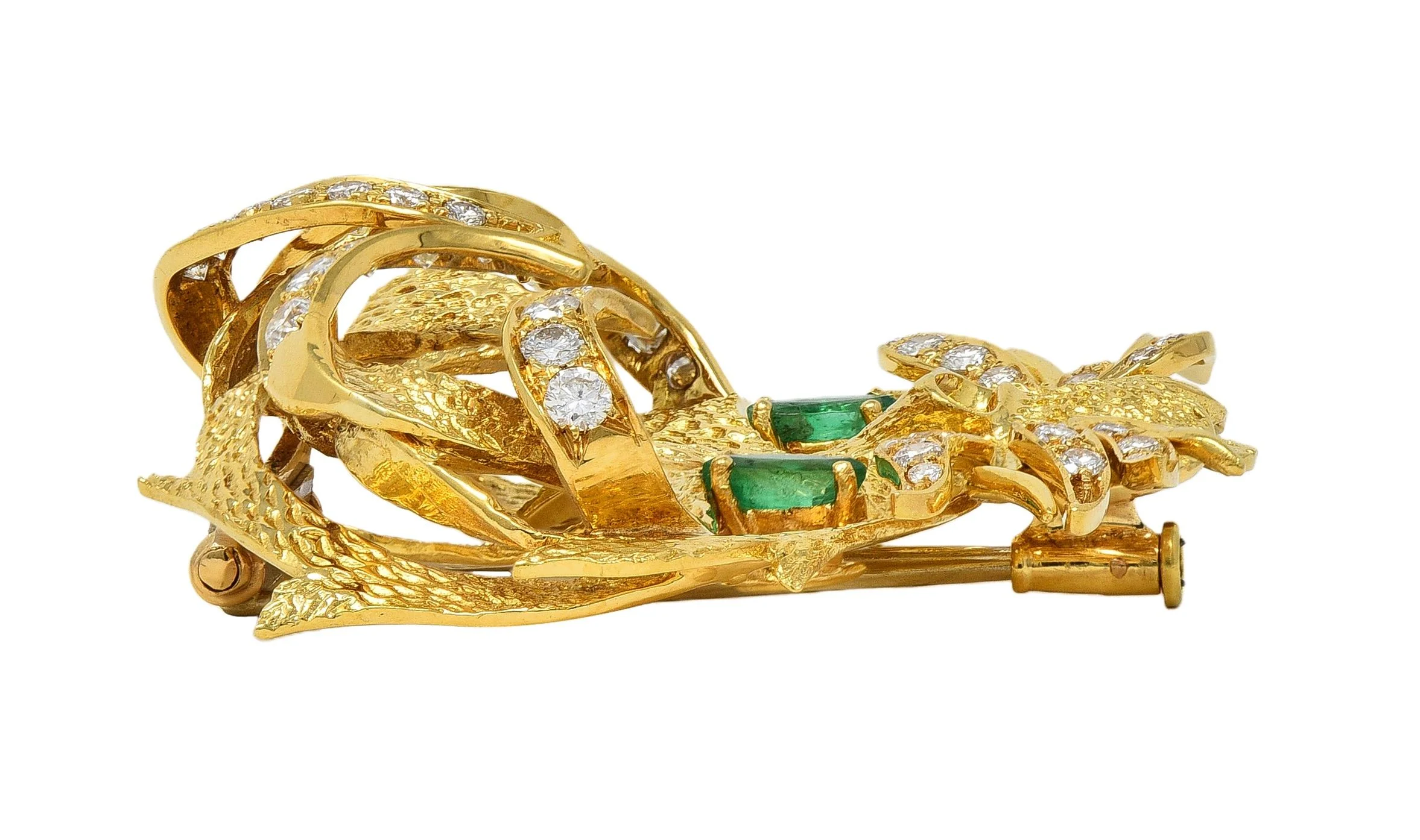 Hermès 1960's Emerald Diamond 18 Karat Yellow Gold Vintage Mistigri Cat Brooch - Image 10