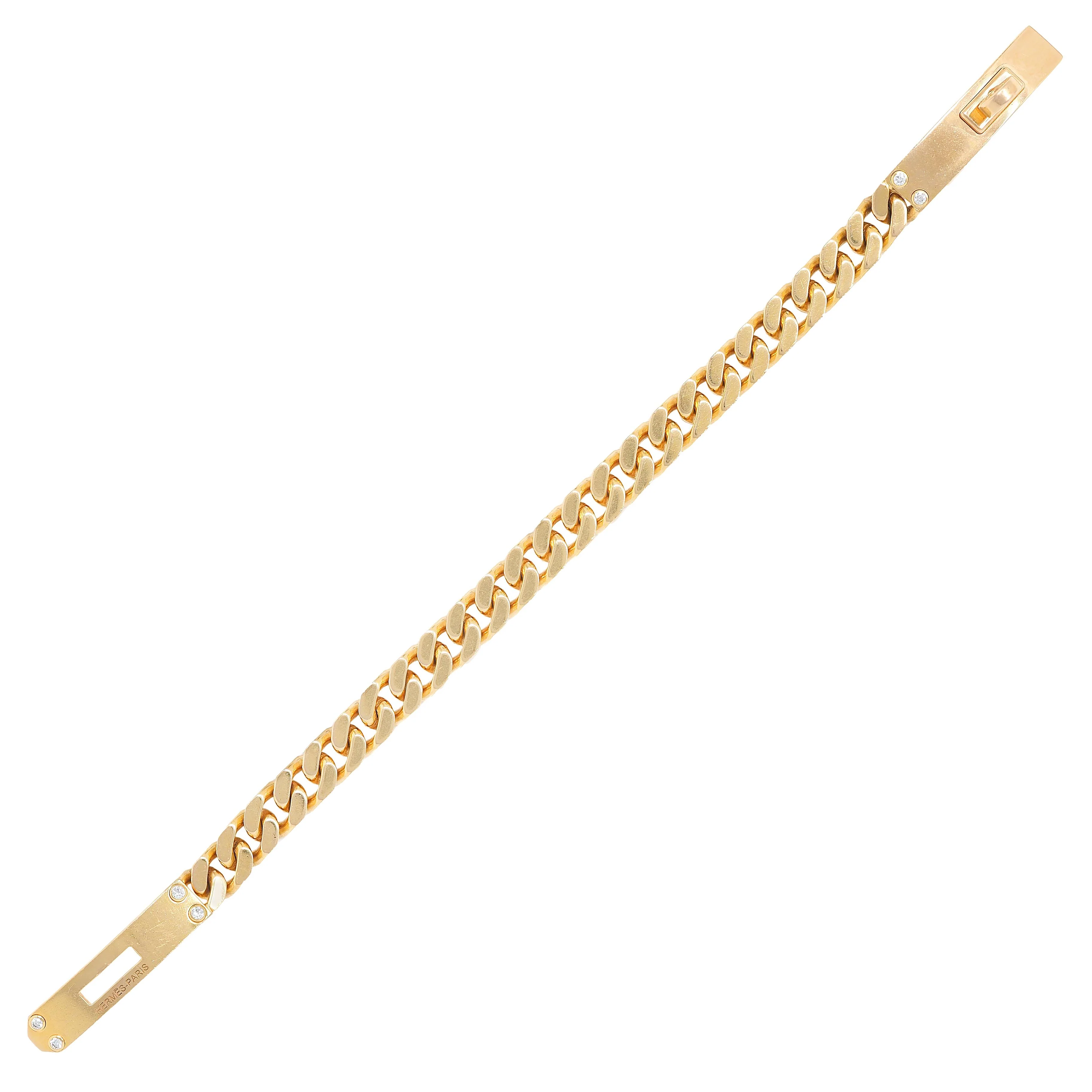 Hermés Contemporary Diamond 18 Karat Yellow Gold Kelly Gourmette Cuban Link Bracelet