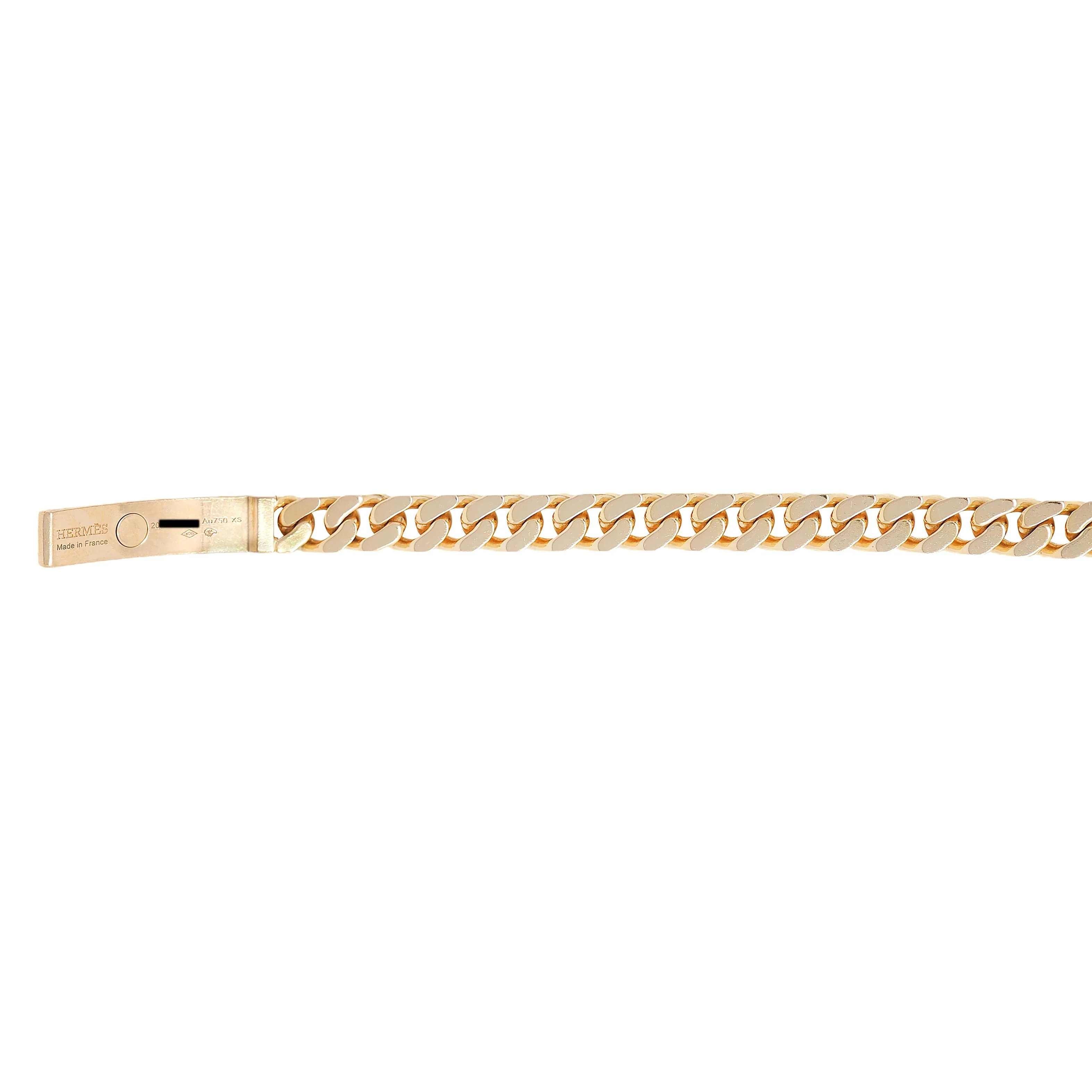 Hermés Contemporary Diamond 18 Karat Yellow Gold Kelly Gourmette Cuban Link Bracelet - Image 6