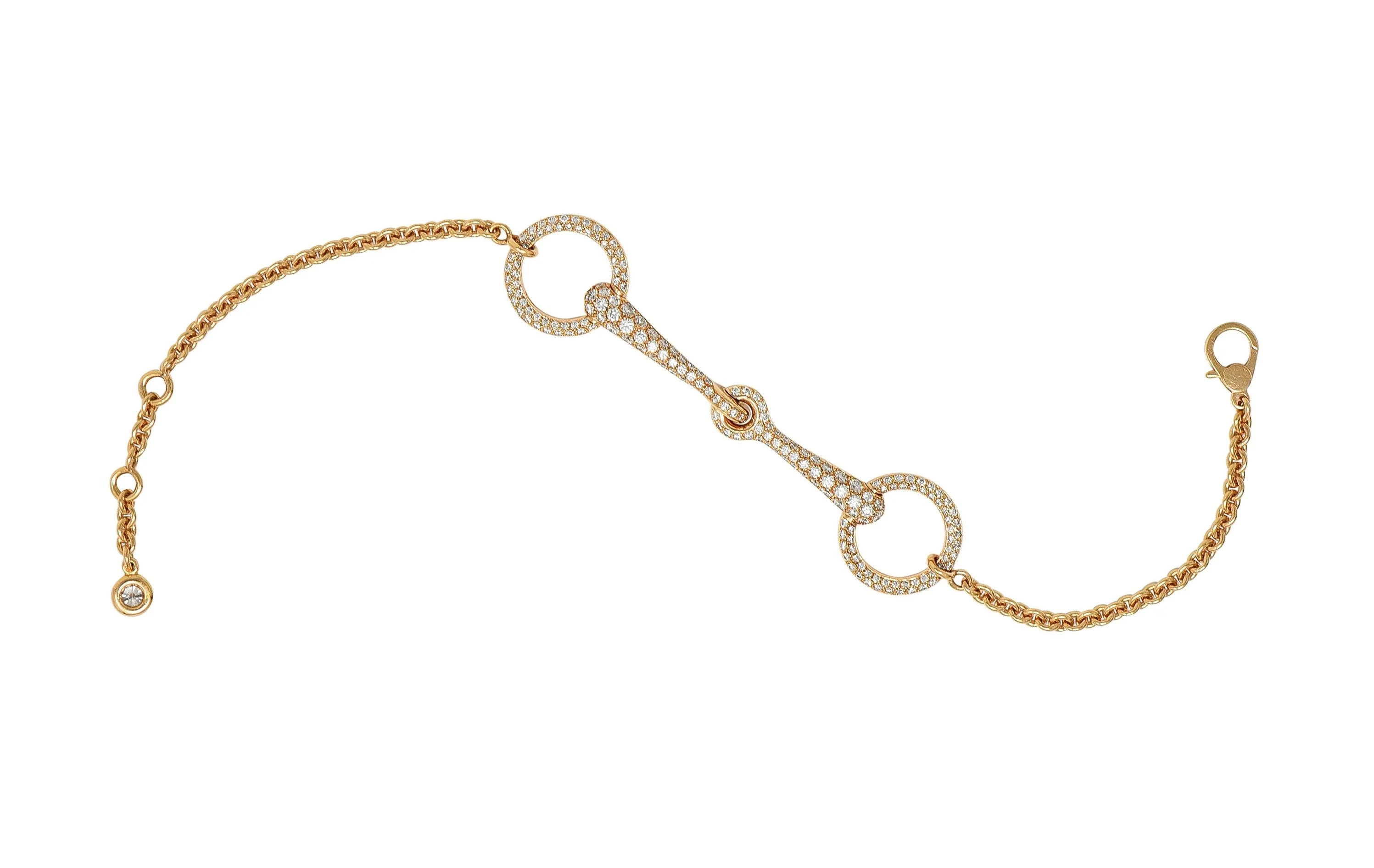 Hermès France Diamond 18 Karat Rose Gold Filet D'Or Horsebit Bracelet - Image 11