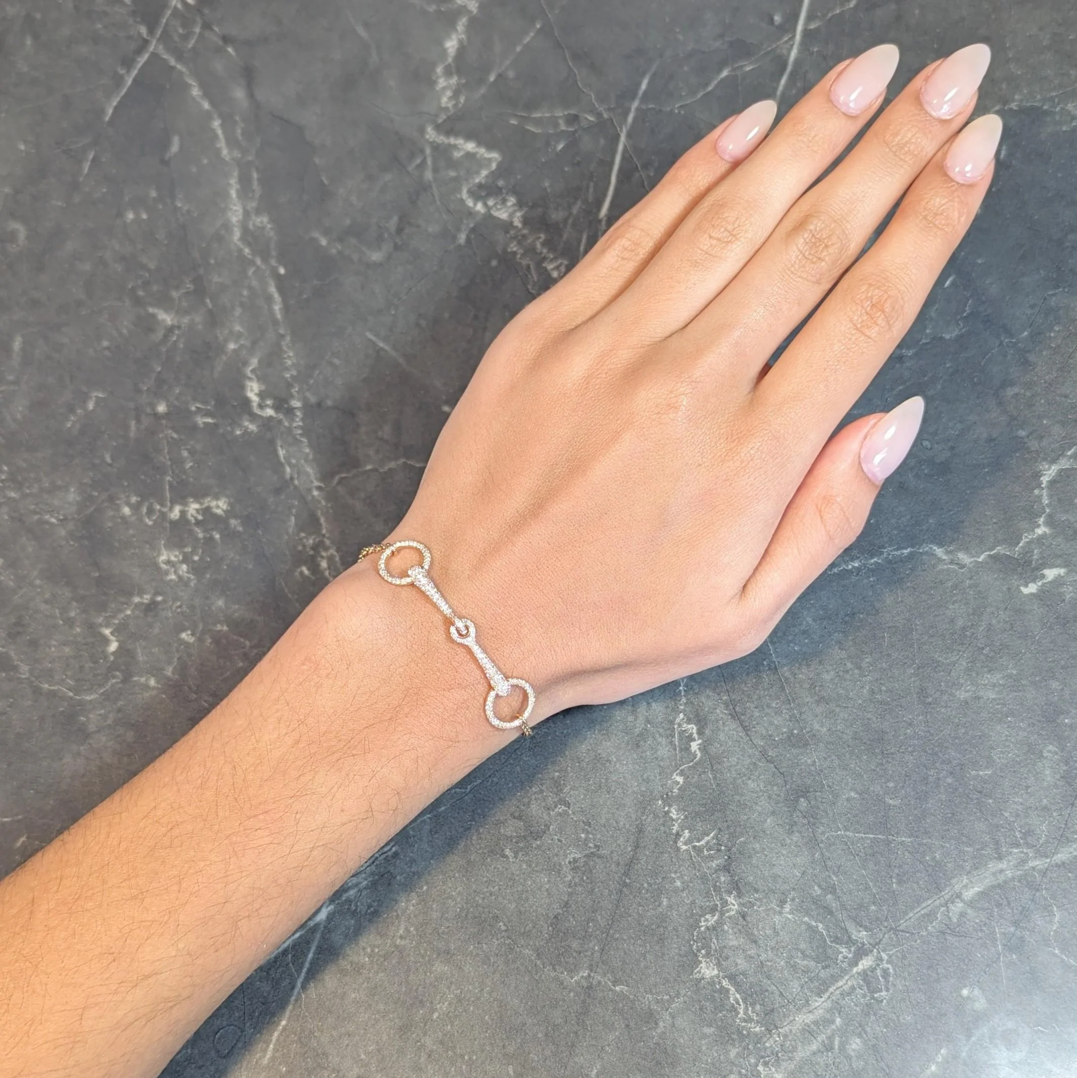 Hermès France Diamond 18 Karat Rose Gold Filet D'Or Horsebit Bracelet - Image 12