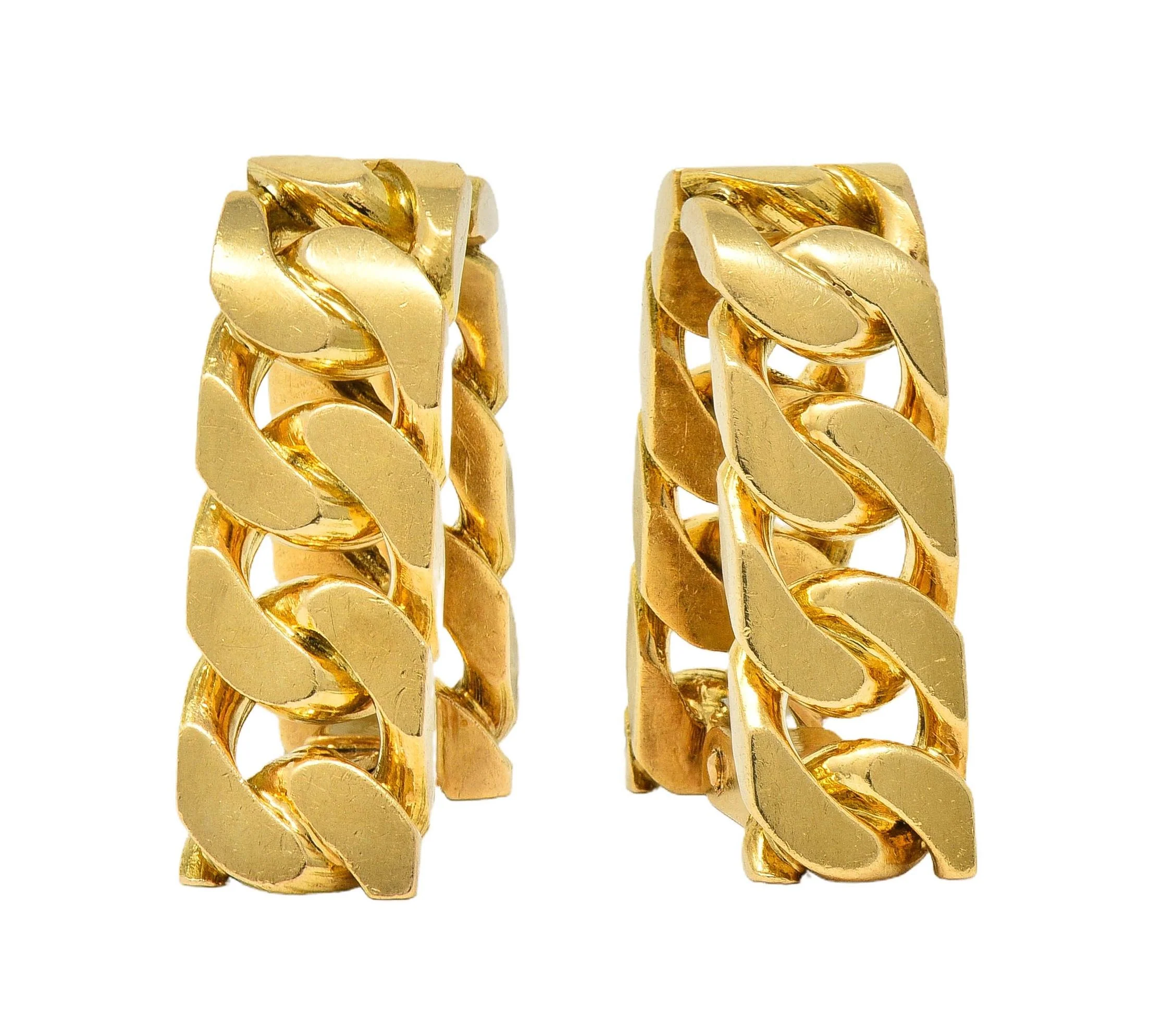Hermès Paris 18 Karat Yellow Gold Curb Link Vintage Men's French Stirrup Cufflinks - Image 3
