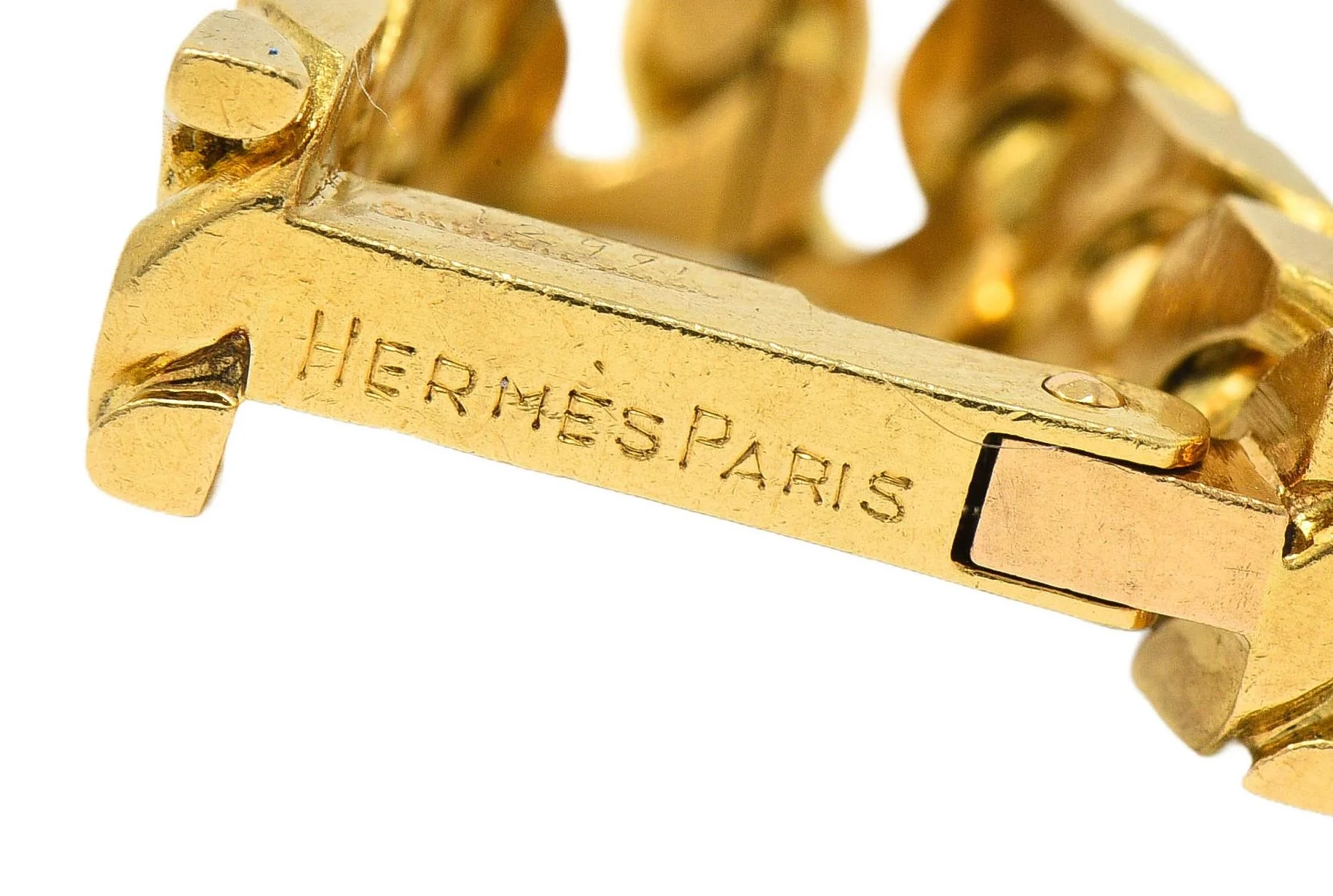 Hermès Paris 18 Karat Yellow Gold Curb Link Vintage Men's French Stirrup Cufflinks - Image 4