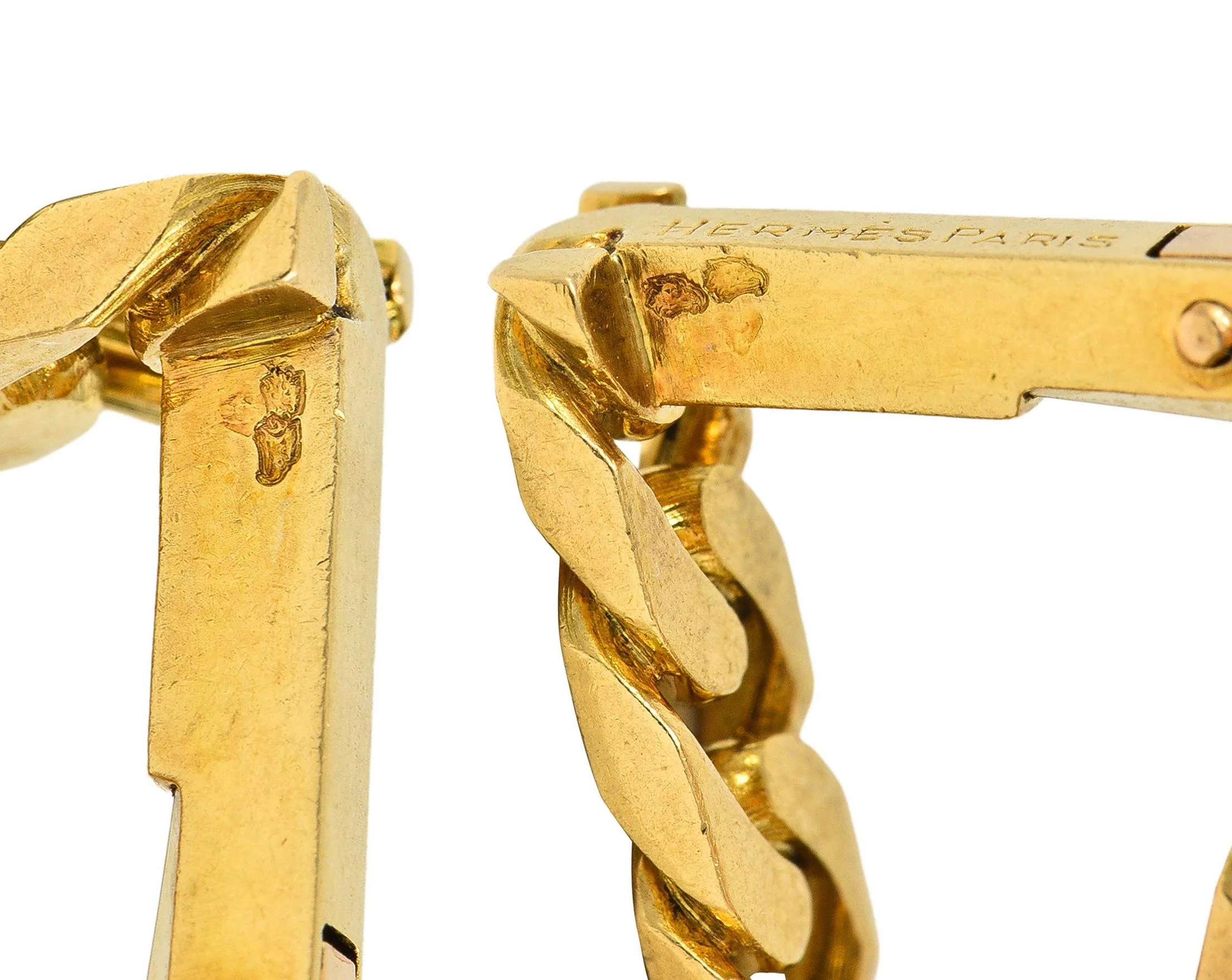 Hermès Paris 18 Karat Yellow Gold Curb Link Vintage Men's French Stirrup Cufflinks - Image 5