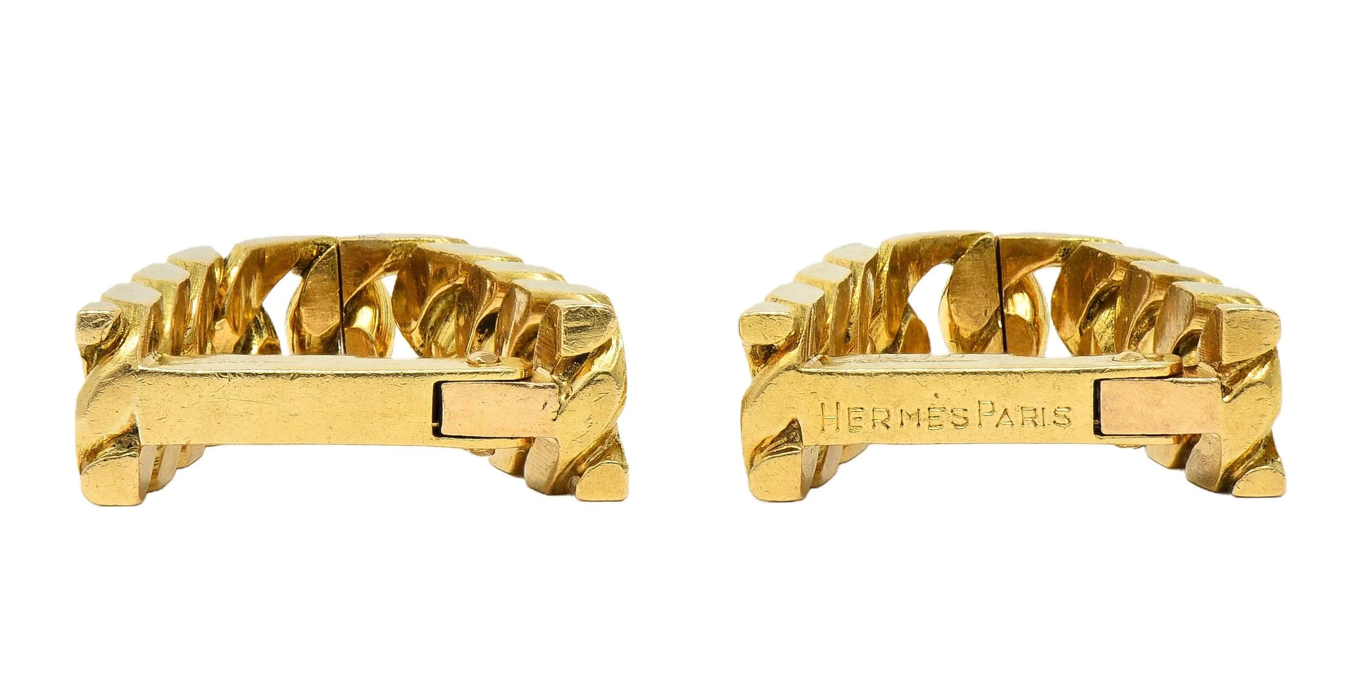Hermès Paris 18 Karat Yellow Gold Curb Link Vintage Men's French Stirrup Cufflinks - Image 7