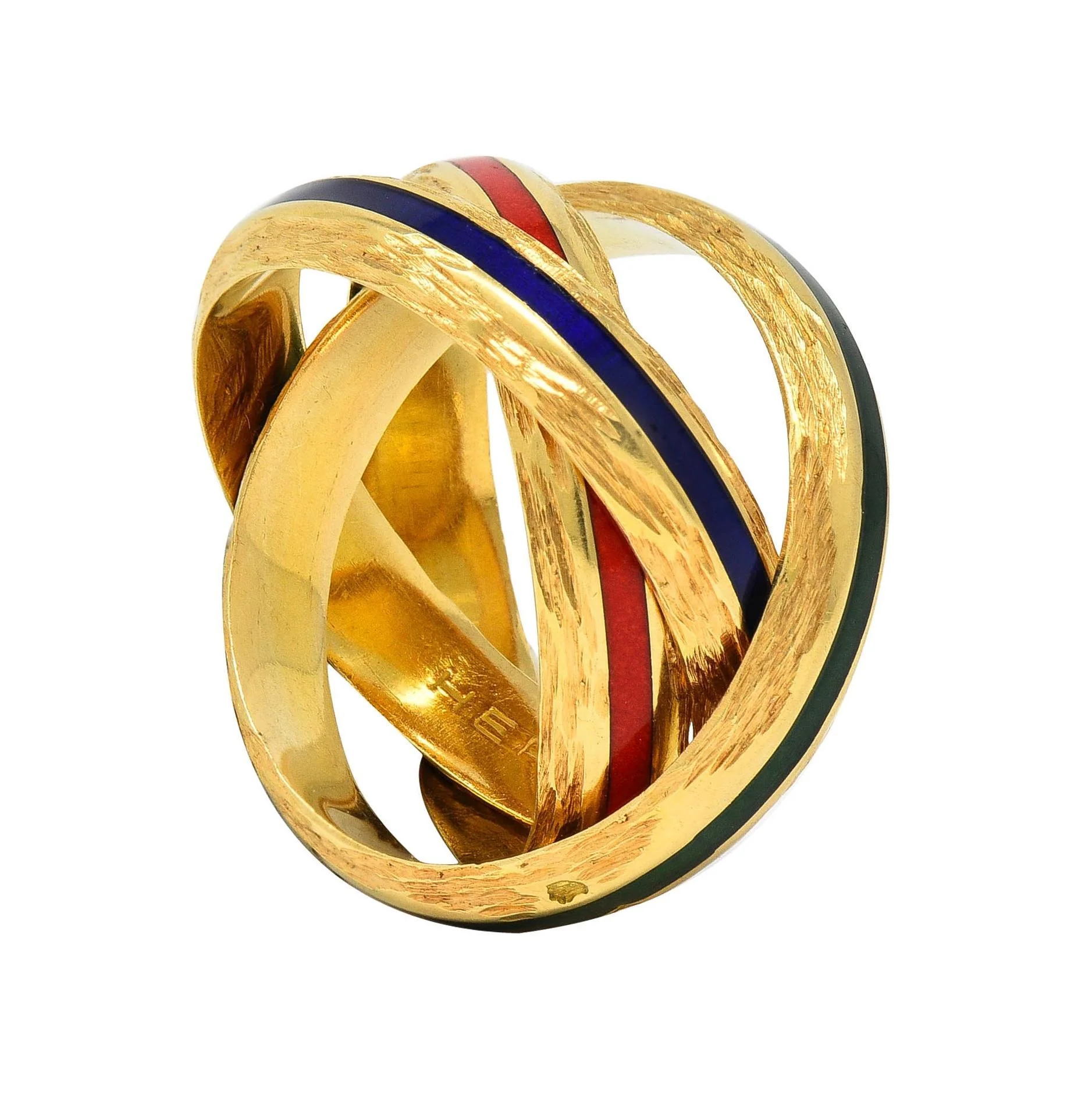Hermès Paris 1970's Enamel 18 Karat Yellow Gold Trinity Vintage Rolling Ring - Image 10