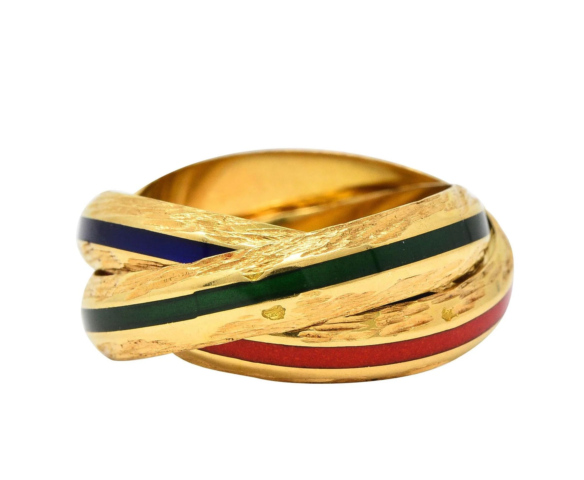 Hermès Paris 1970's Enamel 18 Karat Yellow Gold Trinity Vintage Rolling Ring - Image 11