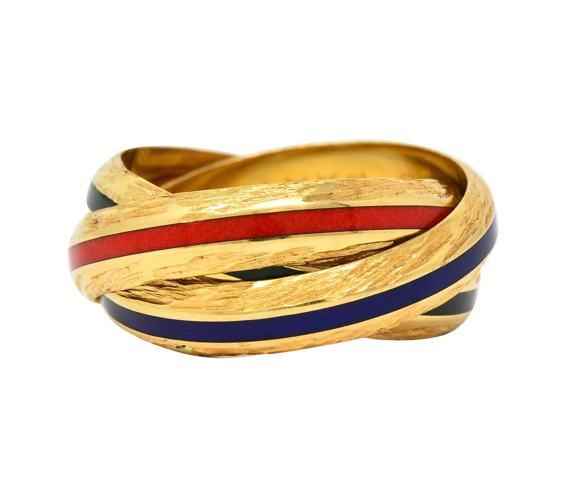 Hermès Paris 1970's Enamel 18 Karat Yellow Gold Trinity Vintage Rolling Ring - Image 12