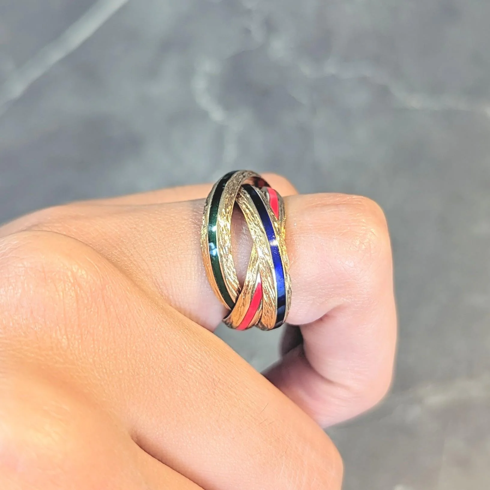 Hermès Paris 1970's Enamel 18 Karat Yellow Gold Trinity Vintage Rolling Ring - Image 14
