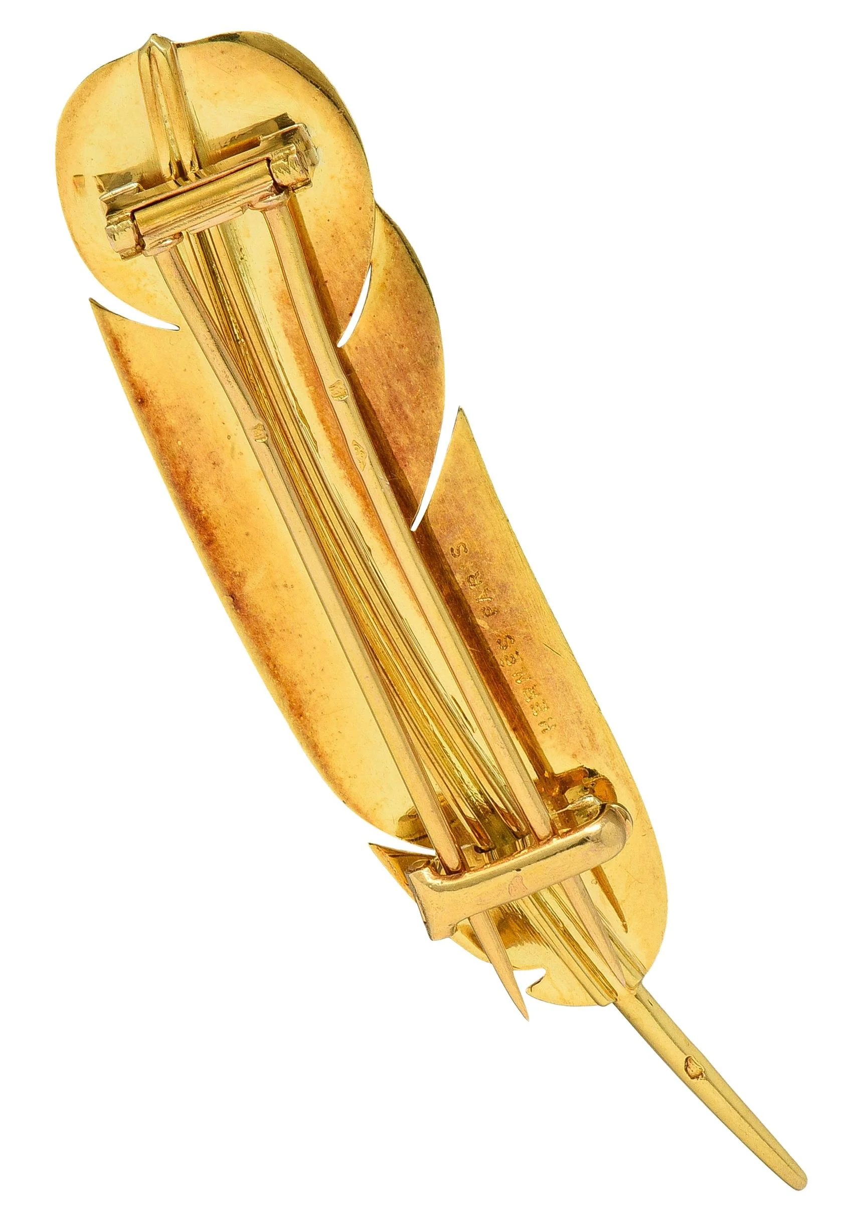 Hermés Paris Georges L'Enfant 1960's 18 Karat Yellow Gold Vintage Feather Brooch - Image 4