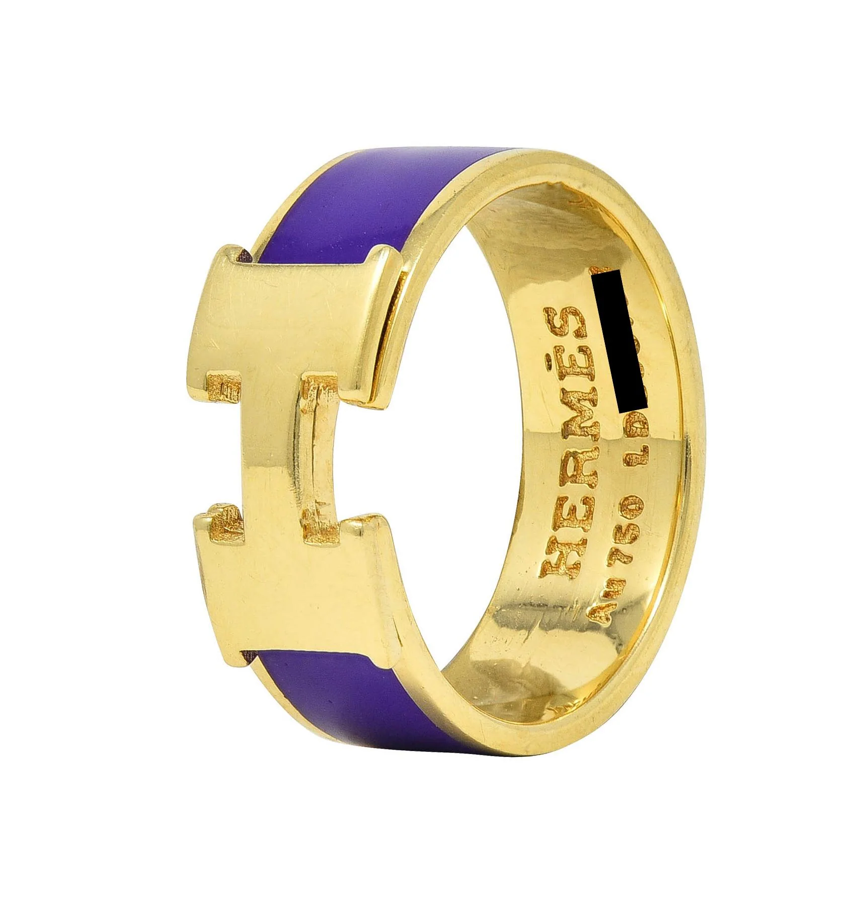 Hermès Purple Enamel 18 Karat Yellow Gold Clic Clac H Band Ring - Image 2