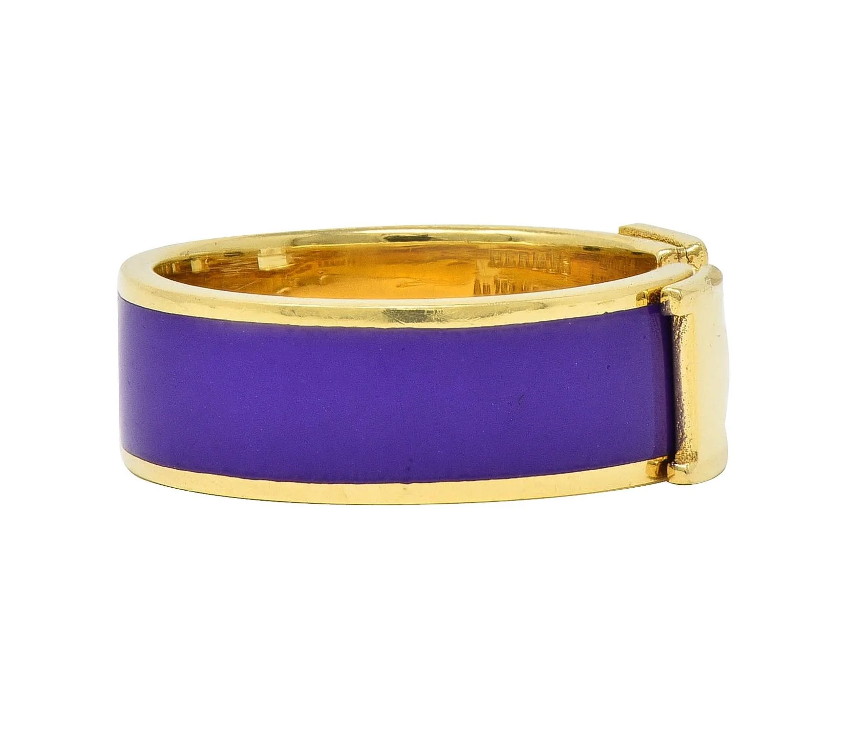 Hermès Purple Enamel 18 Karat Yellow Gold Clic Clac H Band Ring - Image 3
