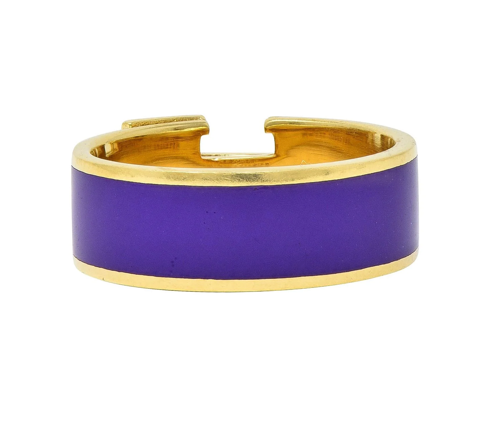 Hermès Purple Enamel 18 Karat Yellow Gold Clic Clac H Band Ring - Image 4