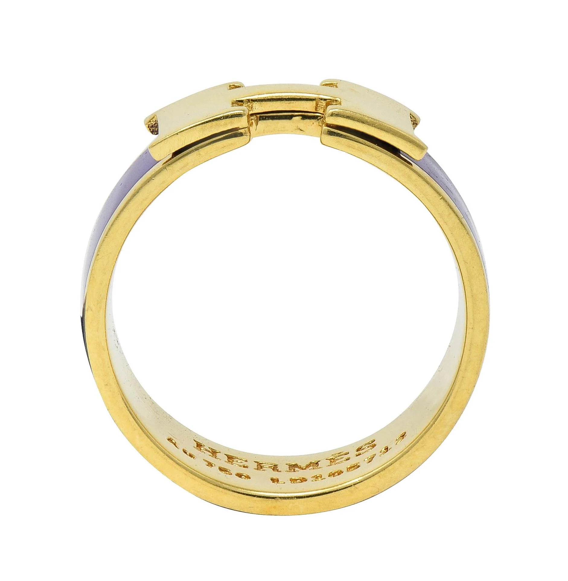 Hermès Purple Enamel 18 Karat Yellow Gold Clic Clac H Band Ring - Image 5