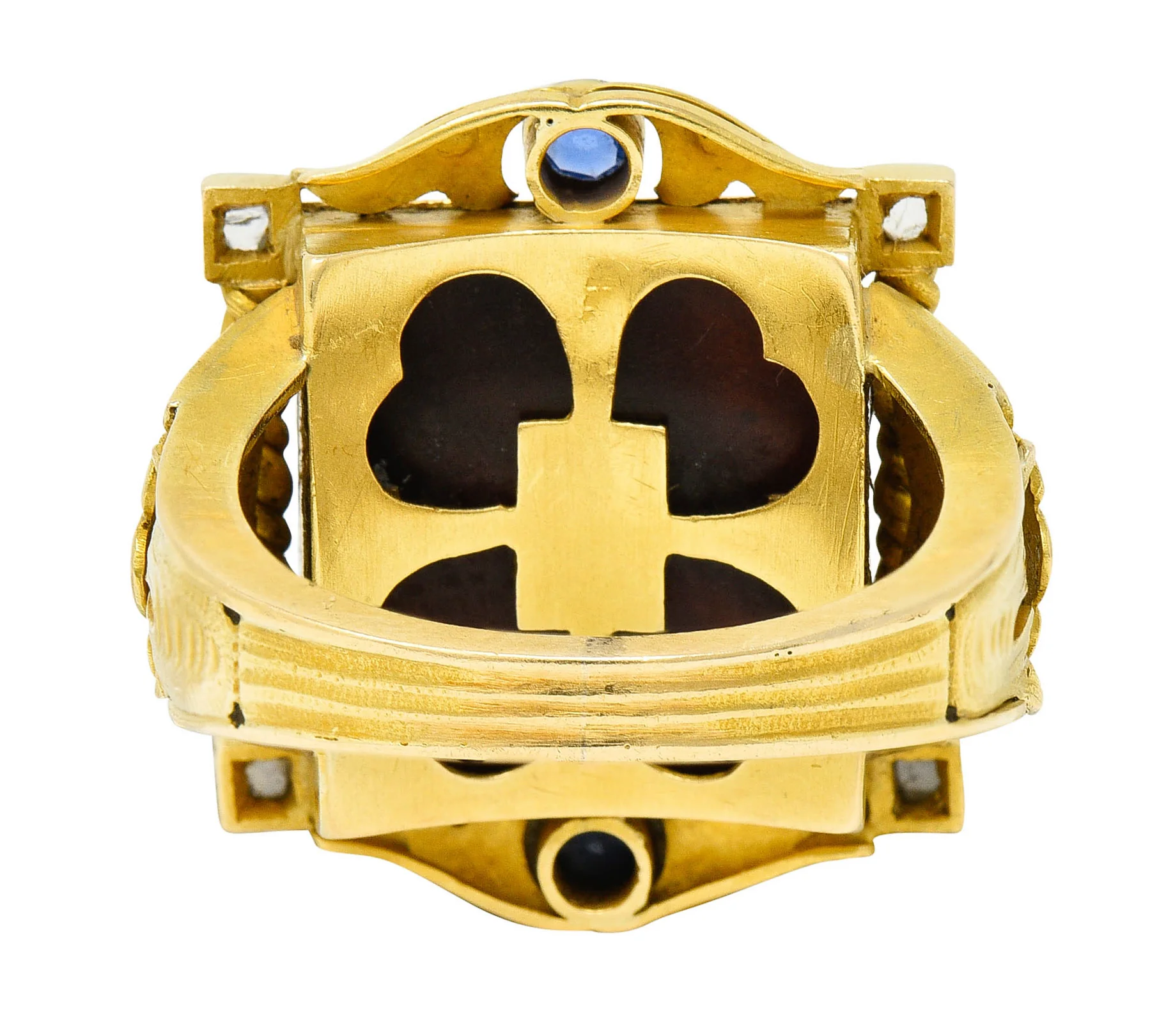 Hindu Sapphire Diamond Carved Bone 22 Karat Gold Lakshmi Goddess Ring - Image 4