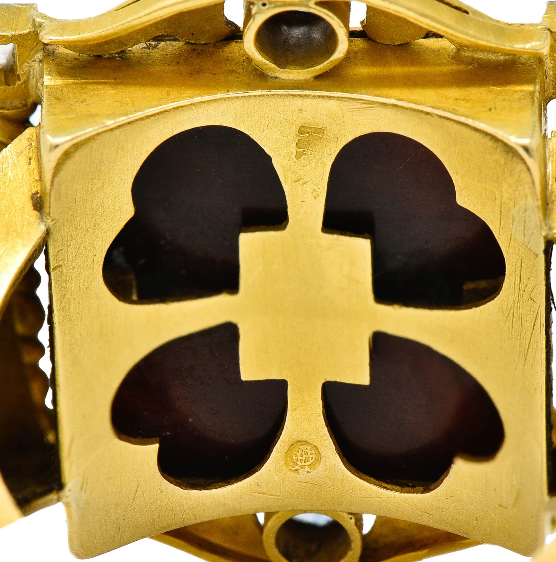 Hindu Sapphire Diamond Carved Bone 22 Karat Gold Lakshmi Goddess Ring - Image 7