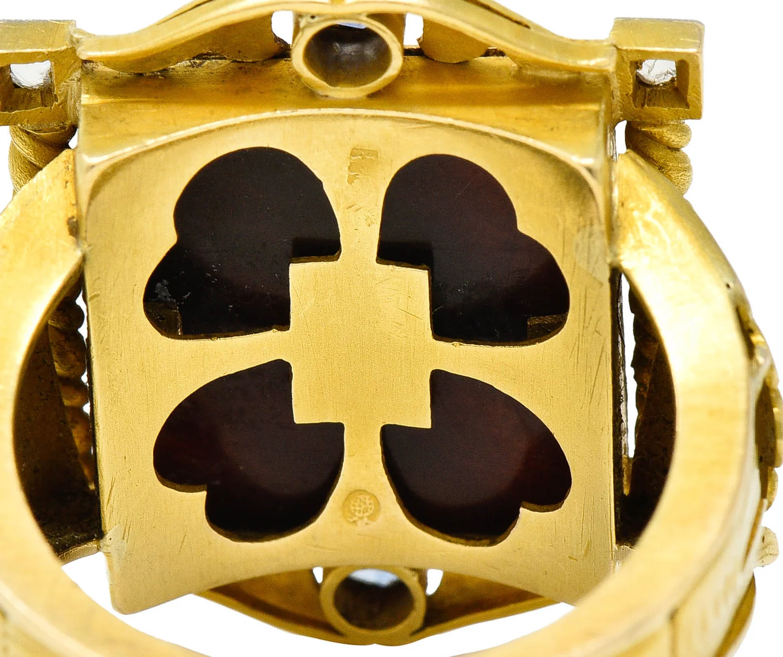 Hindu Sapphire Diamond Carved Bone 22 Karat Gold Lakshmi Goddess Ring - Image 9