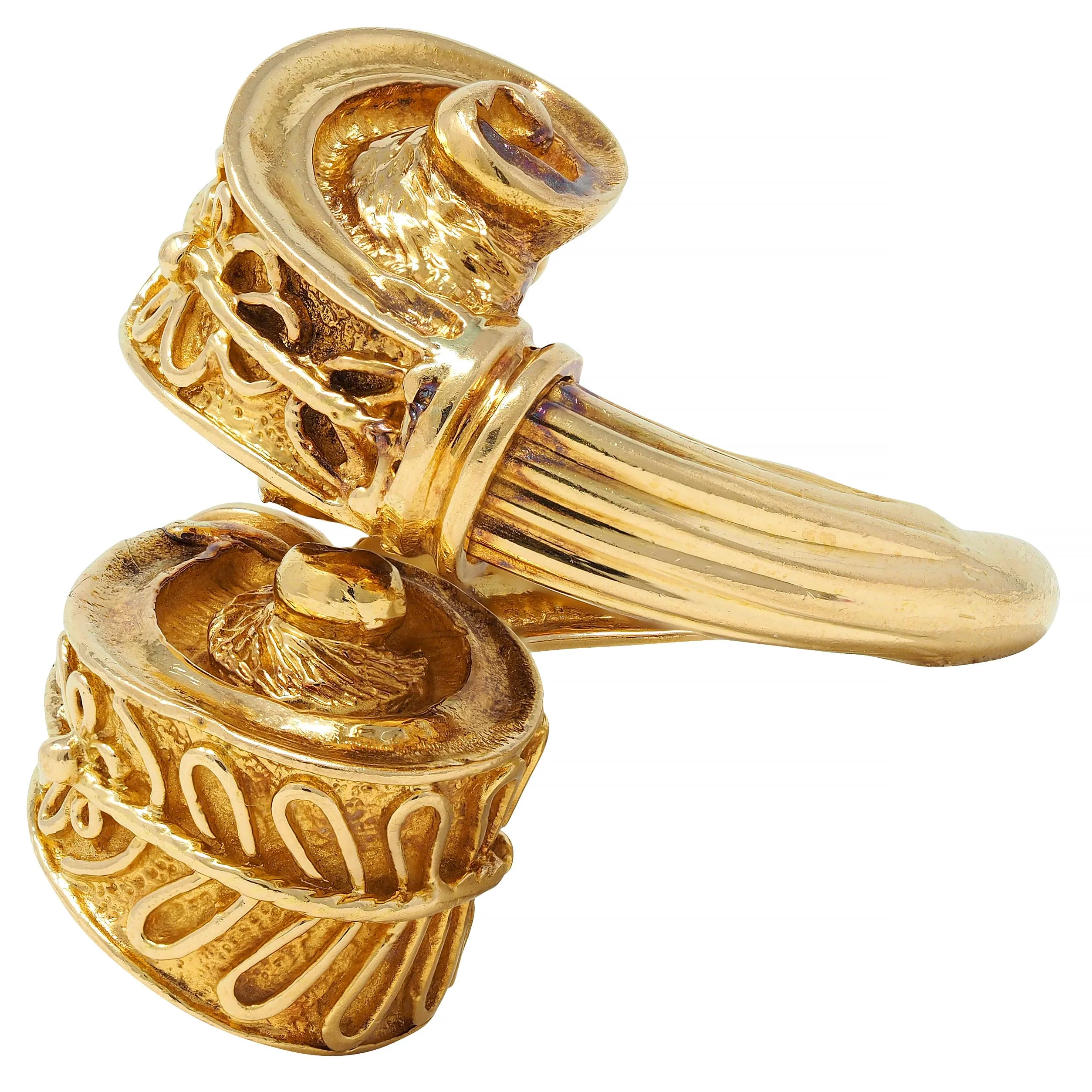 Ilias LaLaounis 1960's 18 Karat Yellow Gold Vintage Hellenistic Column Bypass Ring - Image 6