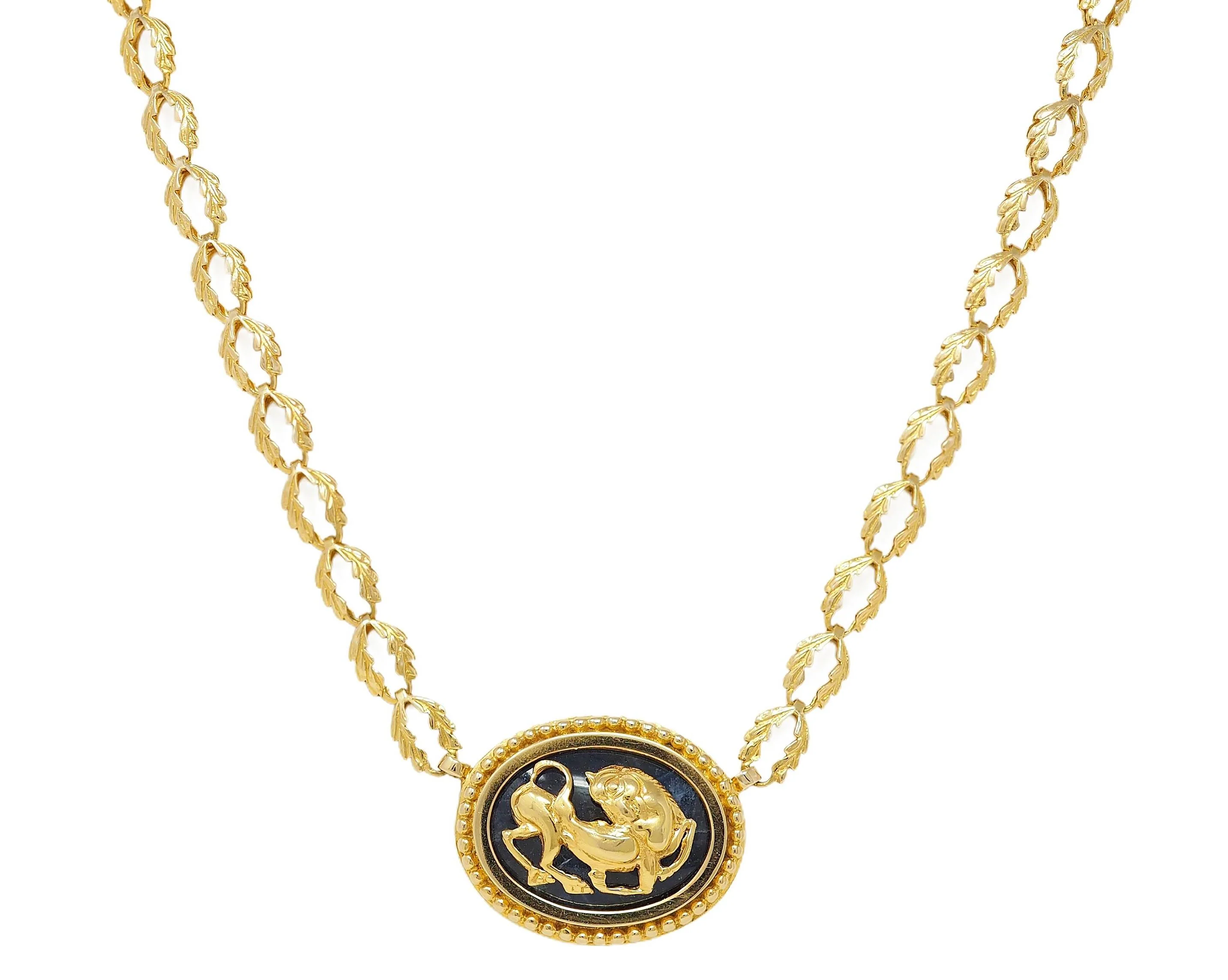 Ilias LaLaounis 1970's Sodalite 18 Karat Yellow Gold Vintage Horse Pendant Station Necklace