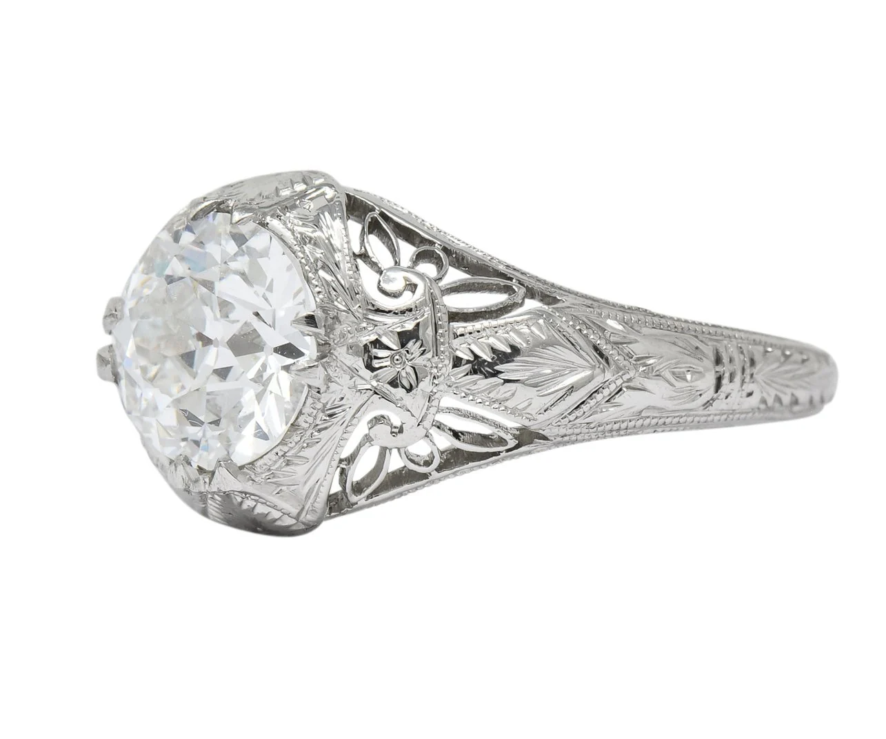 Intricate Edwardian 1.55 CTW Transitional Cut Diamond Engagement Ring Circa 1915 GIA - Image 5