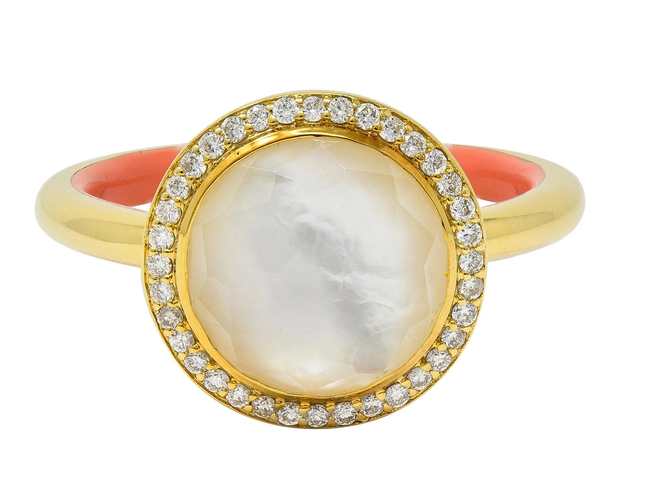 Ippolita Contemporary Diamond Mother-Of-Pearl Quartz Enamel 18 Karat Yellow Gold Lollipop Ring