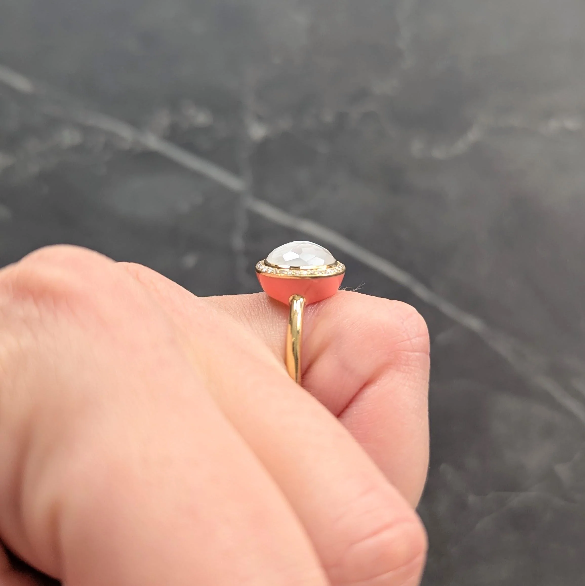 Ippolita Contemporary Diamond Mother-Of-Pearl Quartz Enamel 18 Karat Yellow Gold Lollipop Ring - Image 10