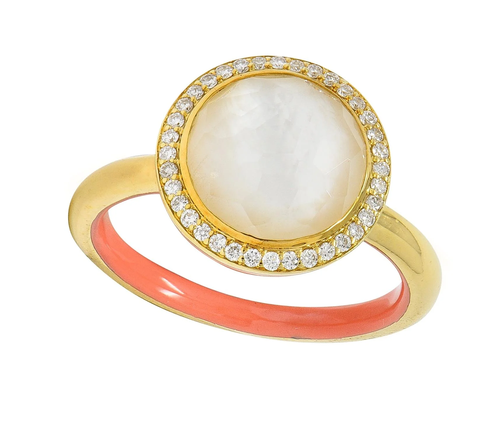 Ippolita Contemporary Diamond Mother-Of-Pearl Quartz Enamel 18 Karat Yellow Gold Lollipop Ring - Image 7