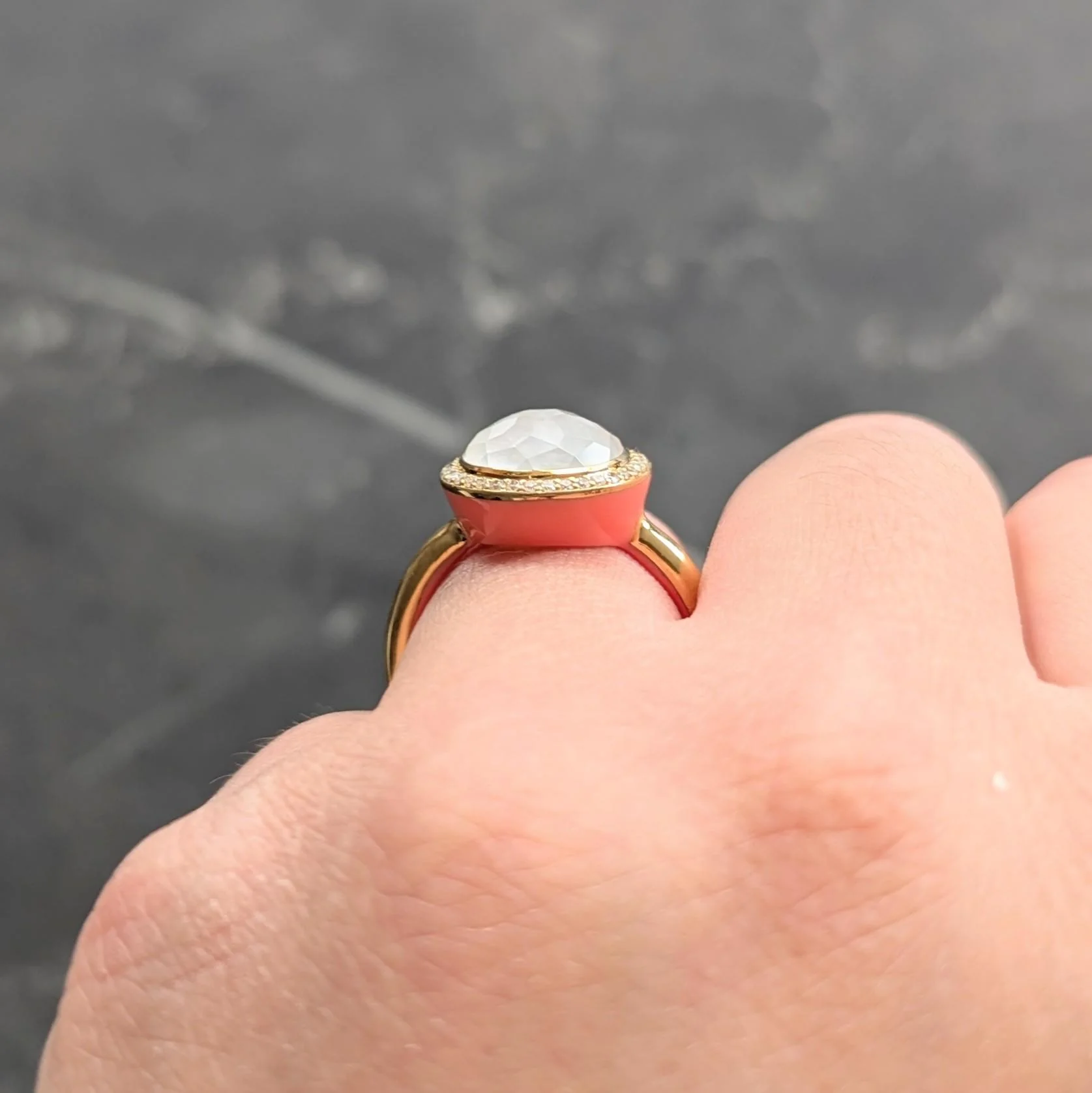 Ippolita Contemporary Diamond Mother-Of-Pearl Quartz Enamel 18 Karat Yellow Gold Lollipop Ring - Image 9