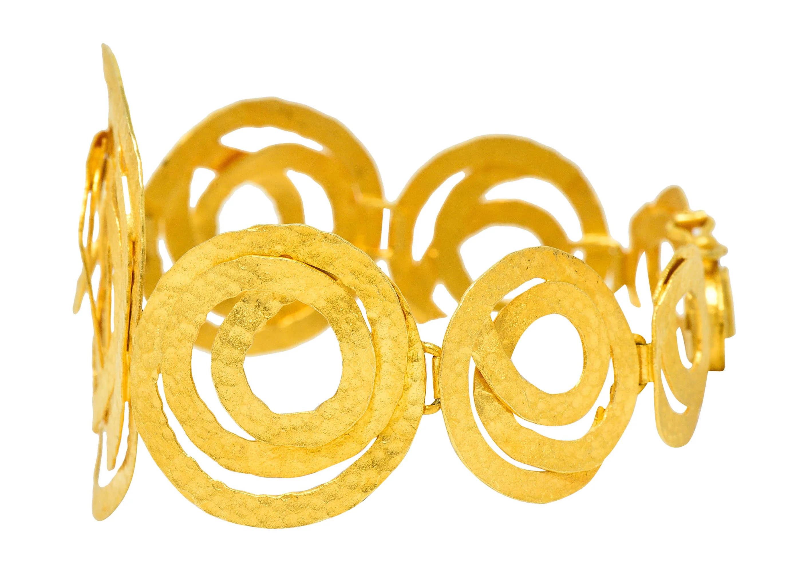 Italian 18 Karat Matte Gold Hammered Circle Bracelet - Image 6