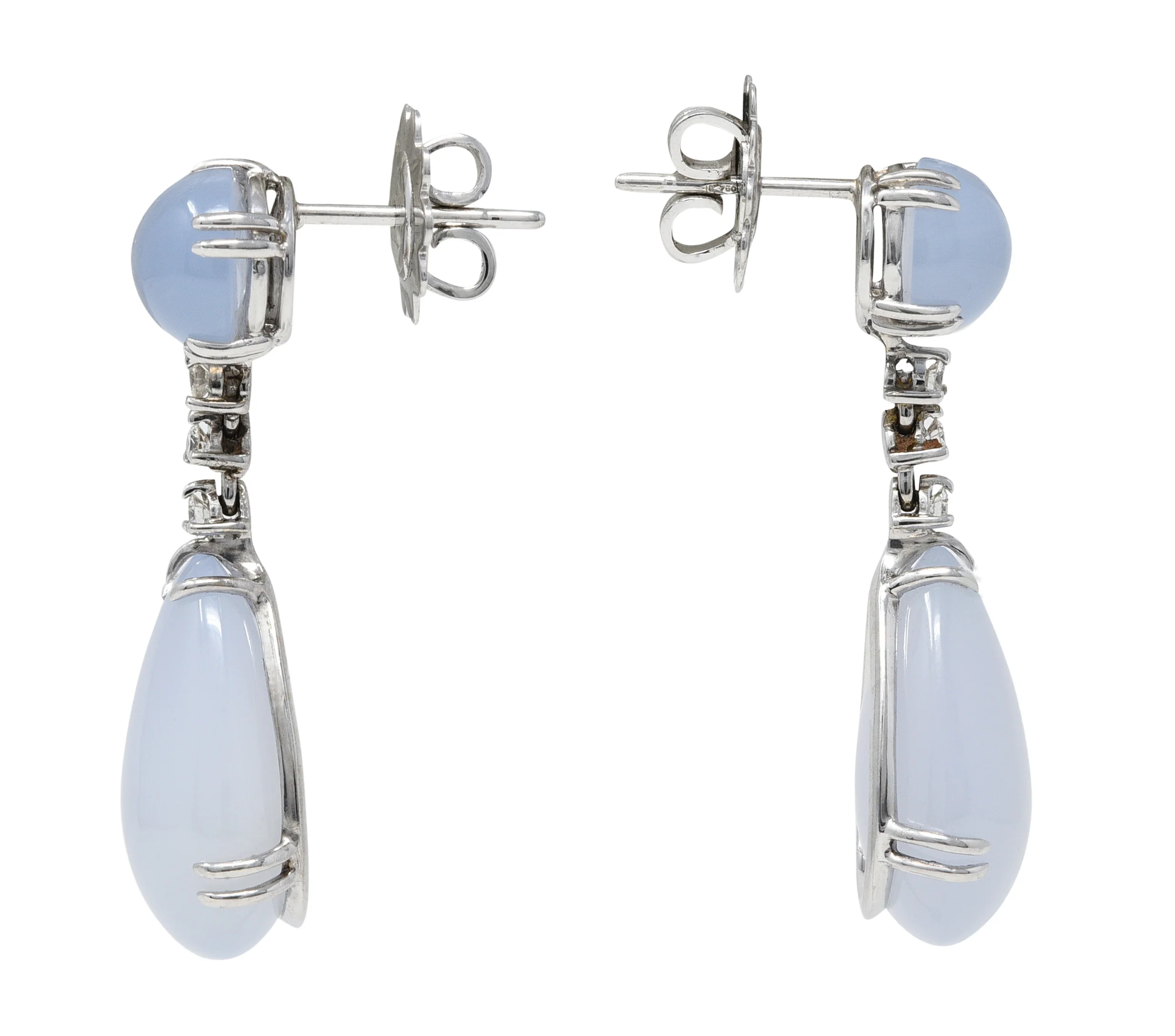 Italian Chalcedony Diamond 18 Karat White Gold Drop Earrings - Image 2