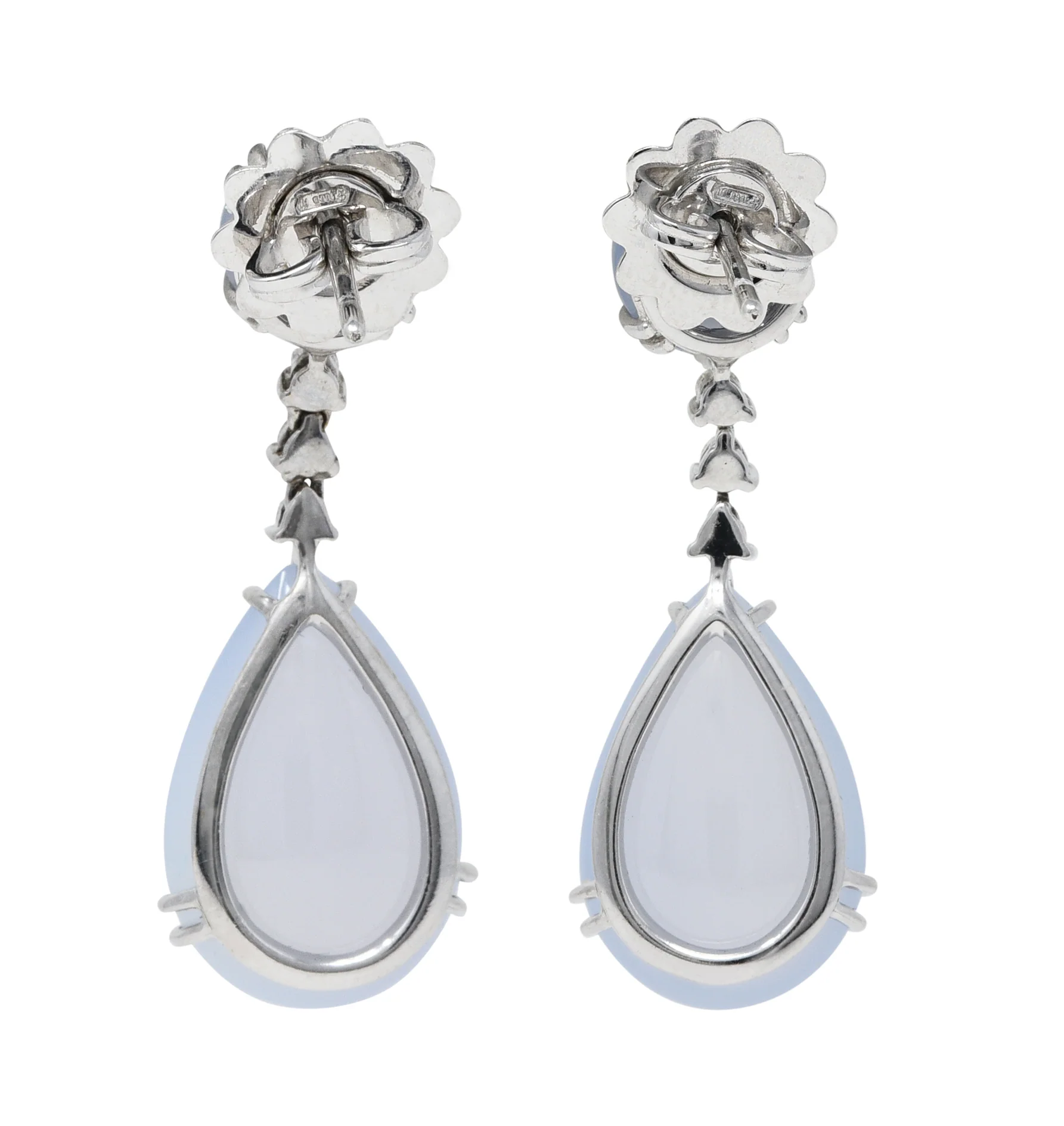 Italian Chalcedony Diamond 18 Karat White Gold Drop Earrings - Image 3