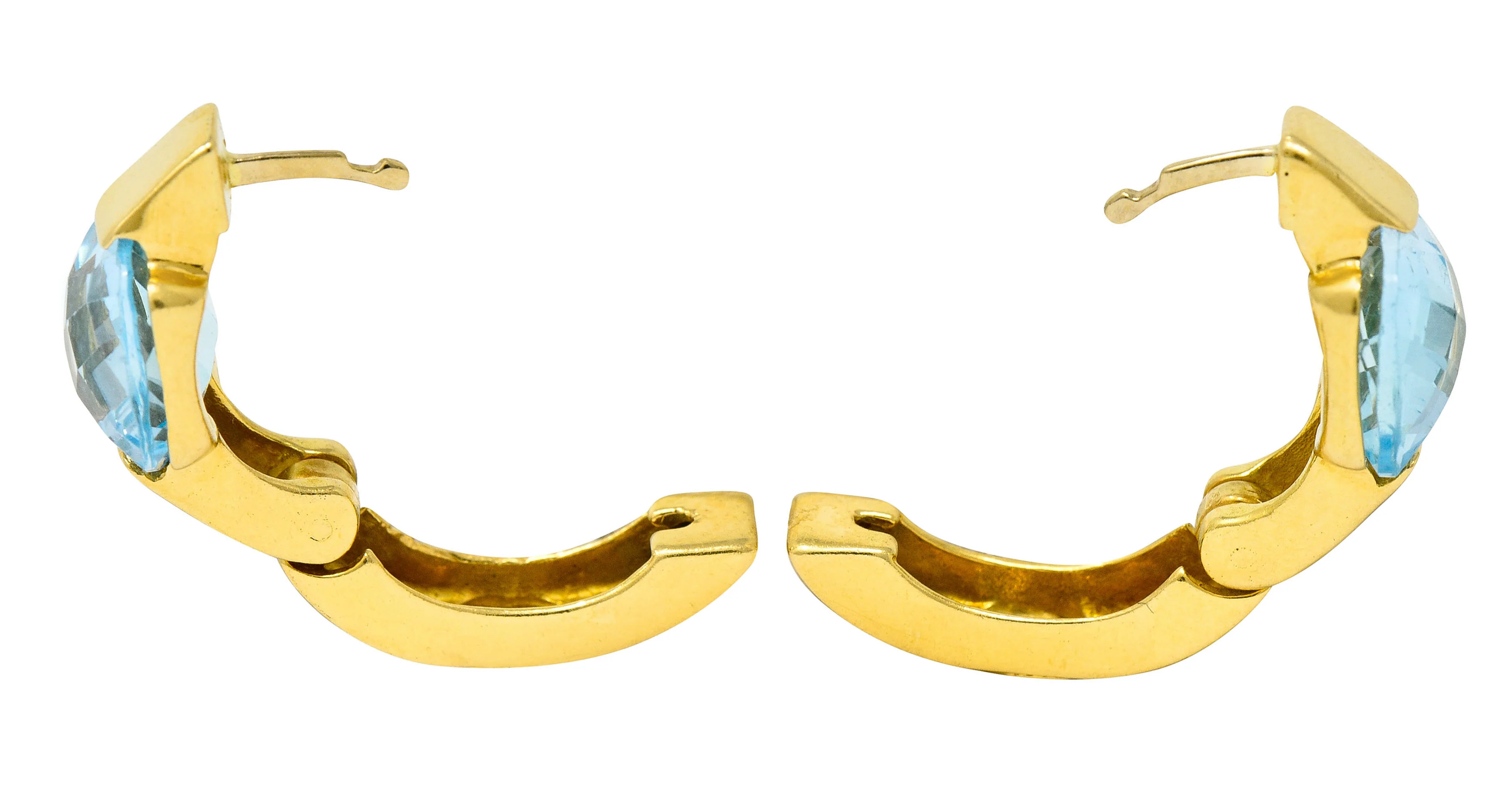 Italian Checkerboard Cut Blue Topaz 18 Karat Gold Huggie Earrings - Image 3