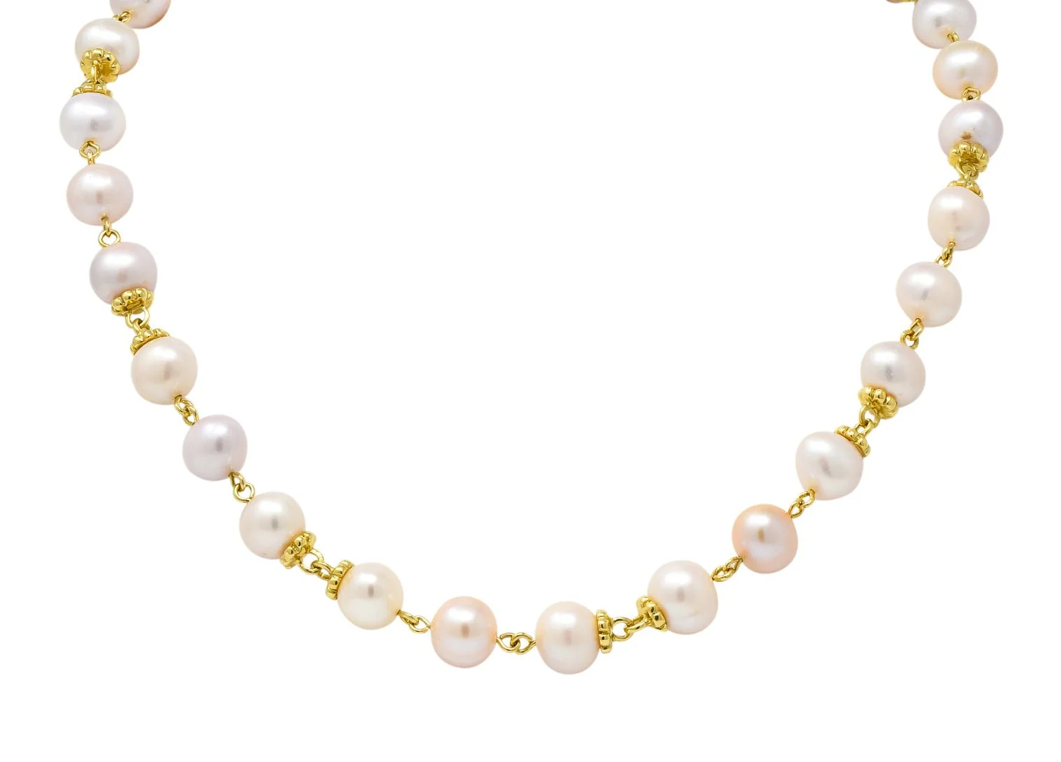 Italian Cultured Pearl 18 Karat Yellow Gold Station Necklace