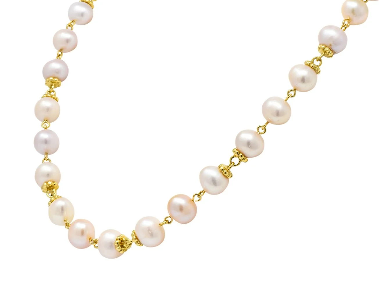 Italian Cultured Pearl 18 Karat Yellow Gold Station Necklace - Image 2