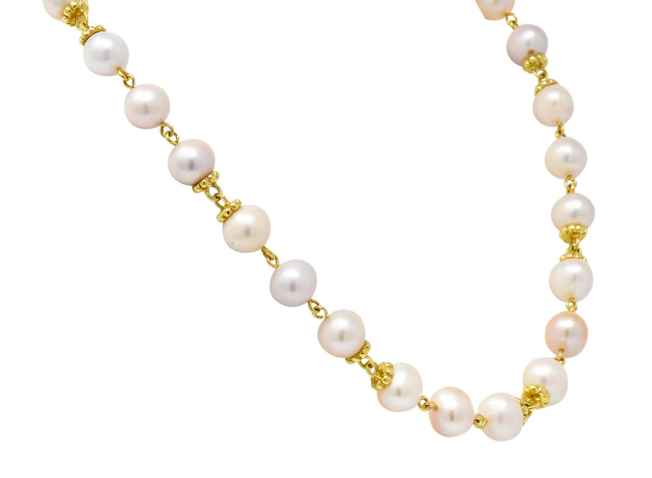 Italian Cultured Pearl 18 Karat Yellow Gold Station Necklace - Image 3