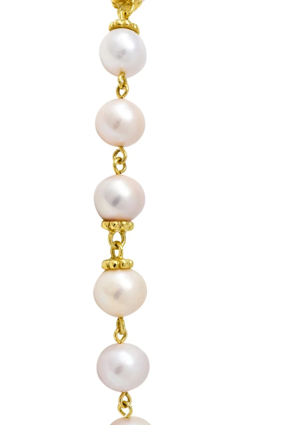 Italian Cultured Pearl 18 Karat Yellow Gold Station Necklace - Image 4