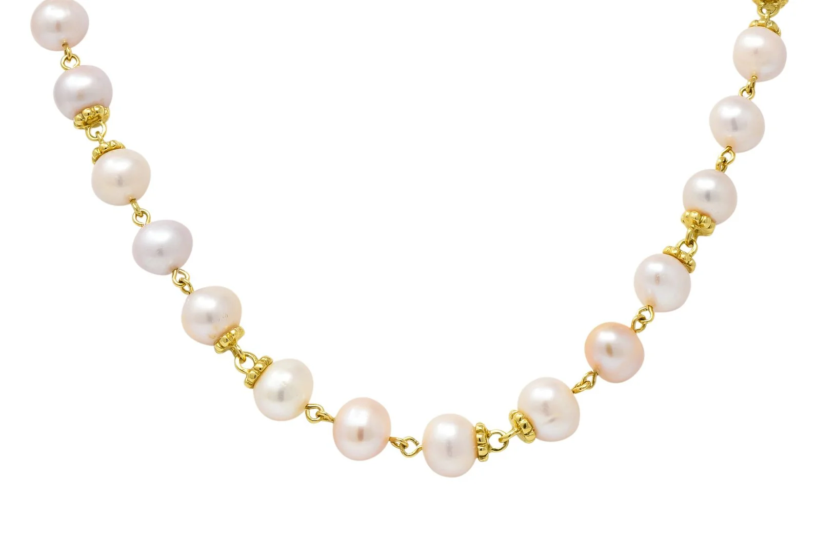 Italian Cultured Pearl 18 Karat Yellow Gold Station Necklace - Image 6