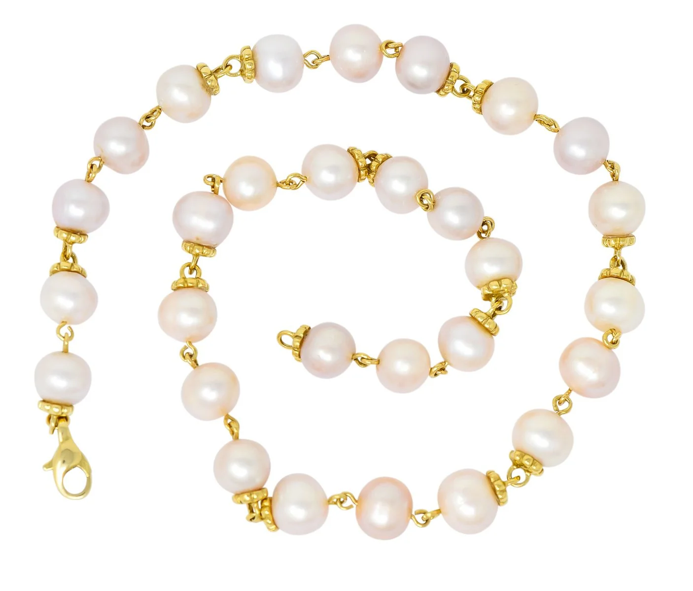 Italian Cultured Pearl 18 Karat Yellow Gold Station Necklace - Image 7