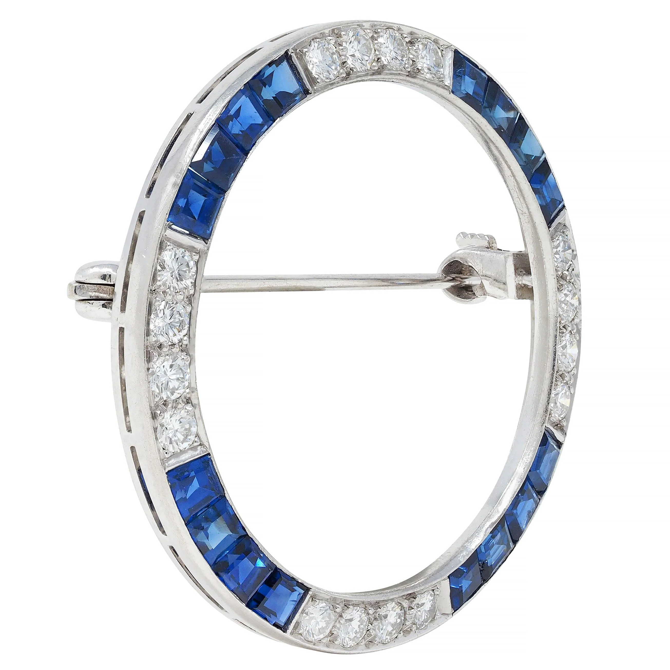 J.E. Caldwell 1950's 2.40 CTW Sapphire Diamond Platinum Vintage Circle Brooch - Image 2