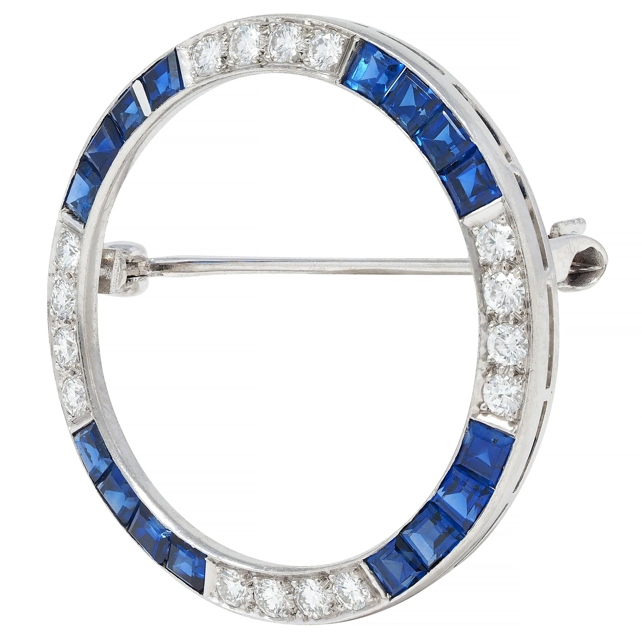 J.E. Caldwell 1950's 2.40 CTW Sapphire Diamond Platinum Vintage Circle Brooch - Image 4